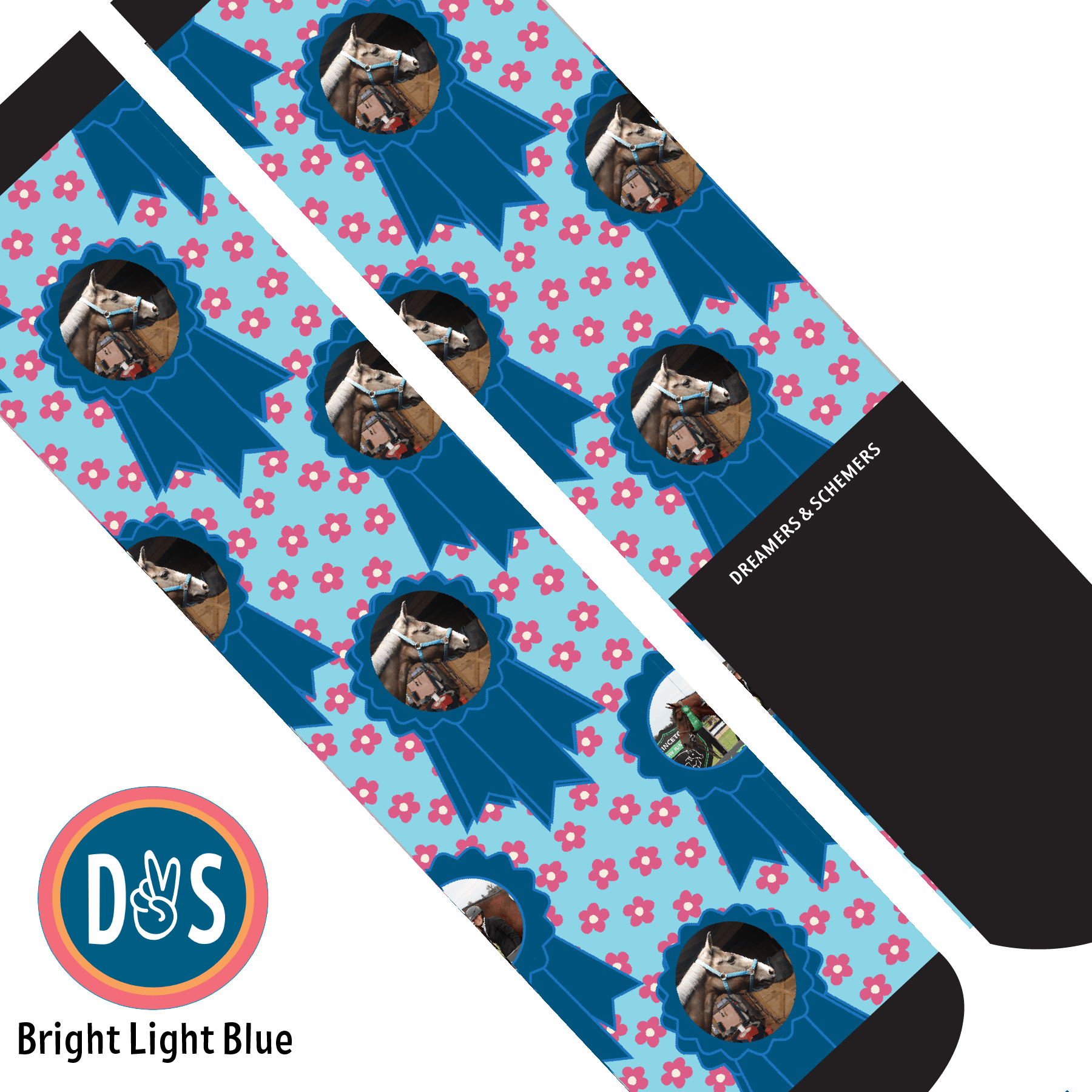 Custom AL Custom Socks Adult / Bright Light Blue Custom Blue Ribbon with Pinky Petals Socks 1 Photo equestrian boot socks boot socks thin socks riding socks pattern socks tall socks funny socks knee high socks horse socks horse show socks