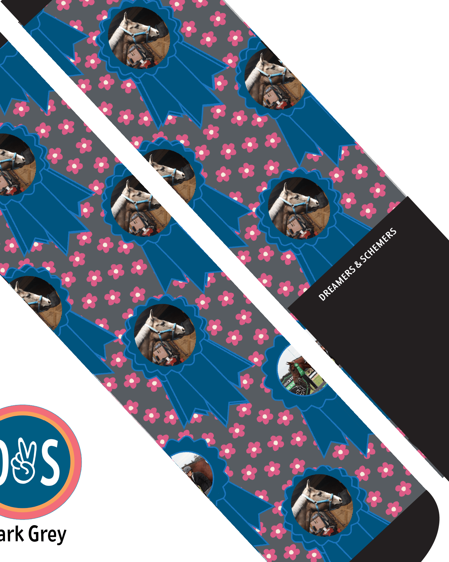 Custom AL Custom Socks Adult / Dark Grey Custom Blue Ribbon with Pinky Petals Socks 1 Photo equestrian boot socks boot socks thin socks riding socks pattern socks tall socks funny socks knee high socks horse socks horse show socks