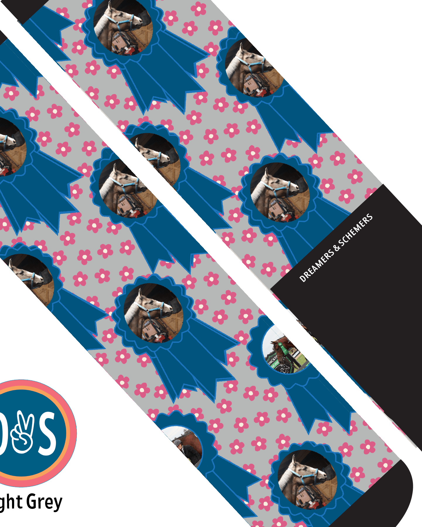 Custom AL Custom Socks Adult / Light Grey Custom Blue Ribbon with Pinky Petals Socks 1 Photo equestrian boot socks boot socks thin socks riding socks pattern socks tall socks funny socks knee high socks horse socks horse show socks