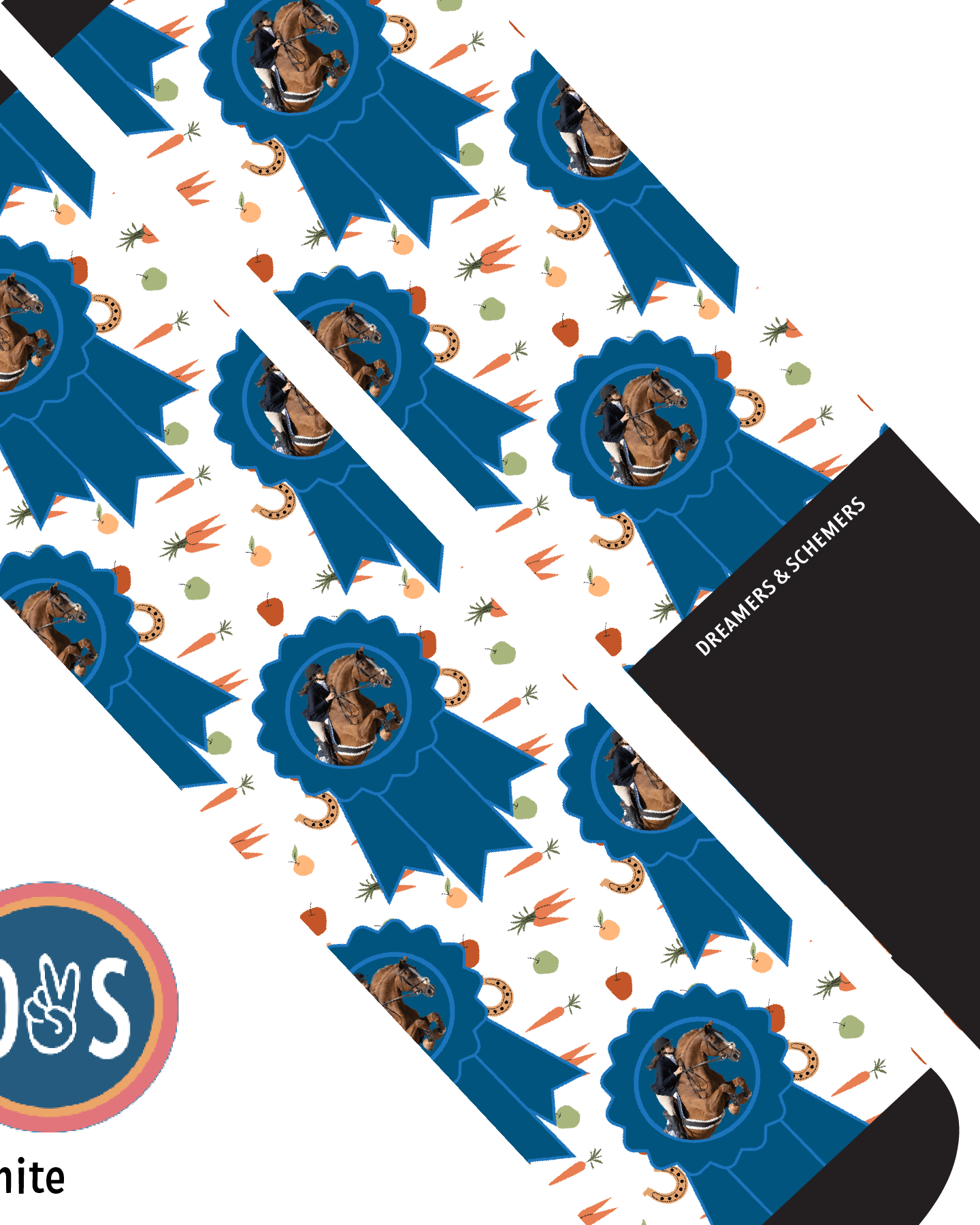 Custom AL Custom Socks Adult / White Custom Blue Ribbon with Stable Snackies Socks 1 Photo equestrian boot socks boot socks thin socks riding socks pattern socks tall socks funny socks knee high socks horse socks horse show socks