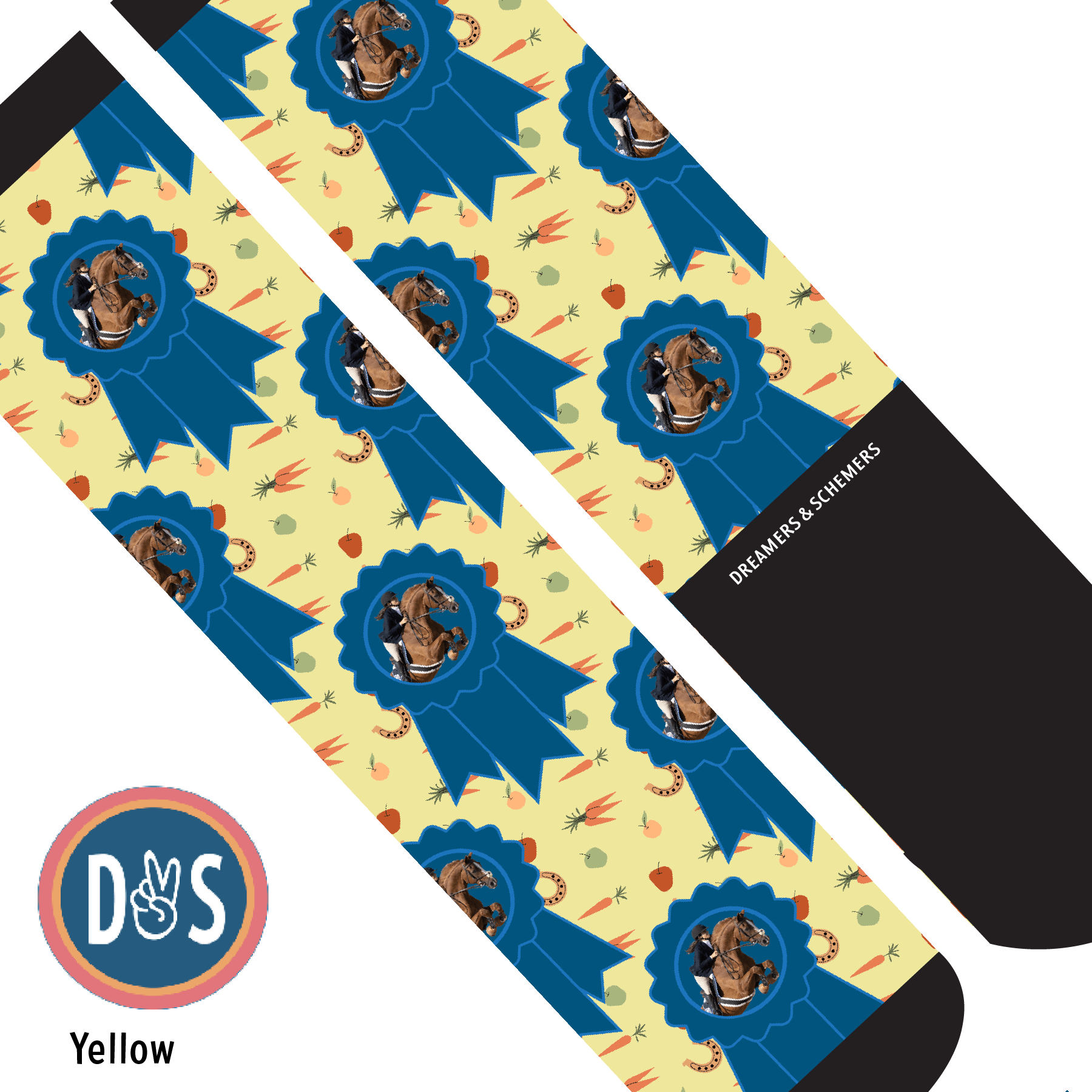 Custom AL Custom Socks Adult / Yellow Custom Blue Ribbon with Stable Snackies Socks 1 Photo equestrian boot socks boot socks thin socks riding socks pattern socks tall socks funny socks knee high socks horse socks horse show socks