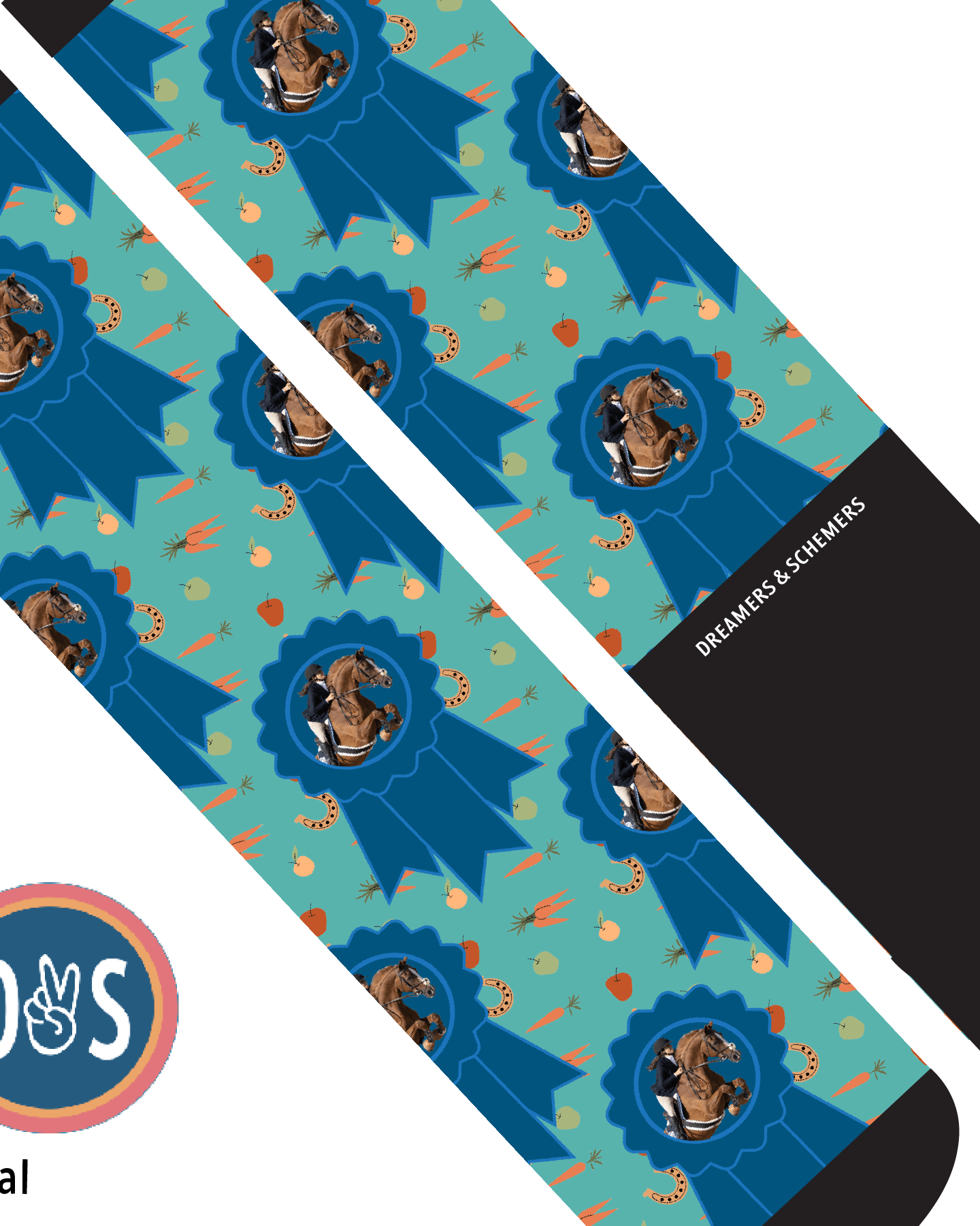 Custom AL Custom Socks Adult / Teal Custom Blue Ribbon with Stable Snackies Socks 1 Photo equestrian boot socks boot socks thin socks riding socks pattern socks tall socks funny socks knee high socks horse socks horse show socks