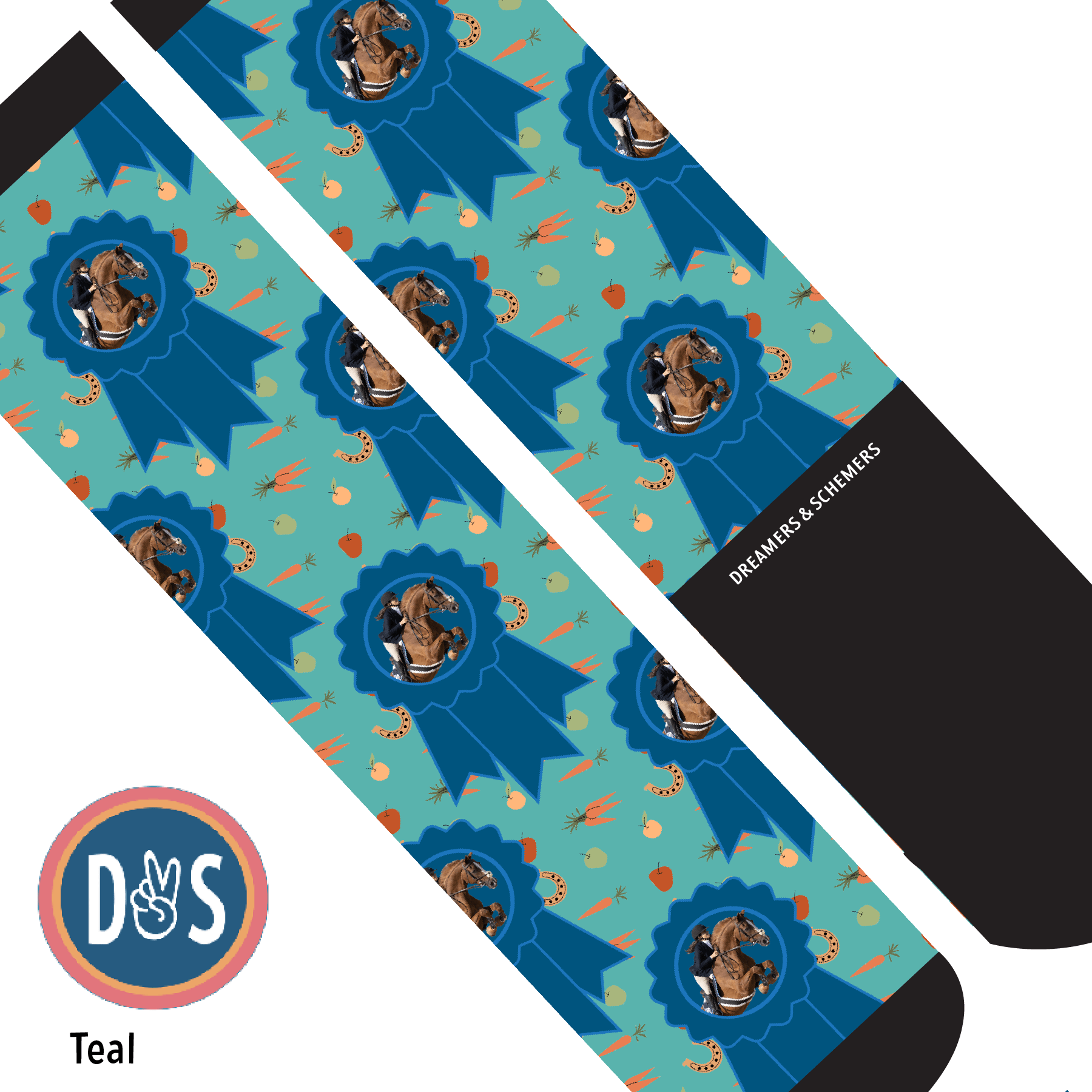 Custom AL Custom Socks Adult / Teal Custom Blue Ribbon with Stable Snackies Socks 1 Photo equestrian boot socks boot socks thin socks riding socks pattern socks tall socks funny socks knee high socks horse socks horse show socks