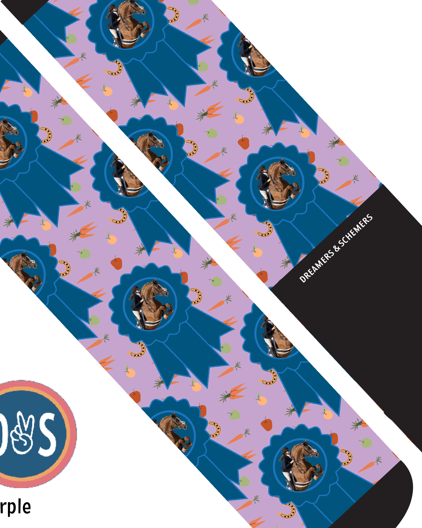 Custom AL Custom Socks Adult / Purple Custom Blue Ribbon with Stable Snackies Socks 1 Photo equestrian boot socks boot socks thin socks riding socks pattern socks tall socks funny socks knee high socks horse socks horse show socks