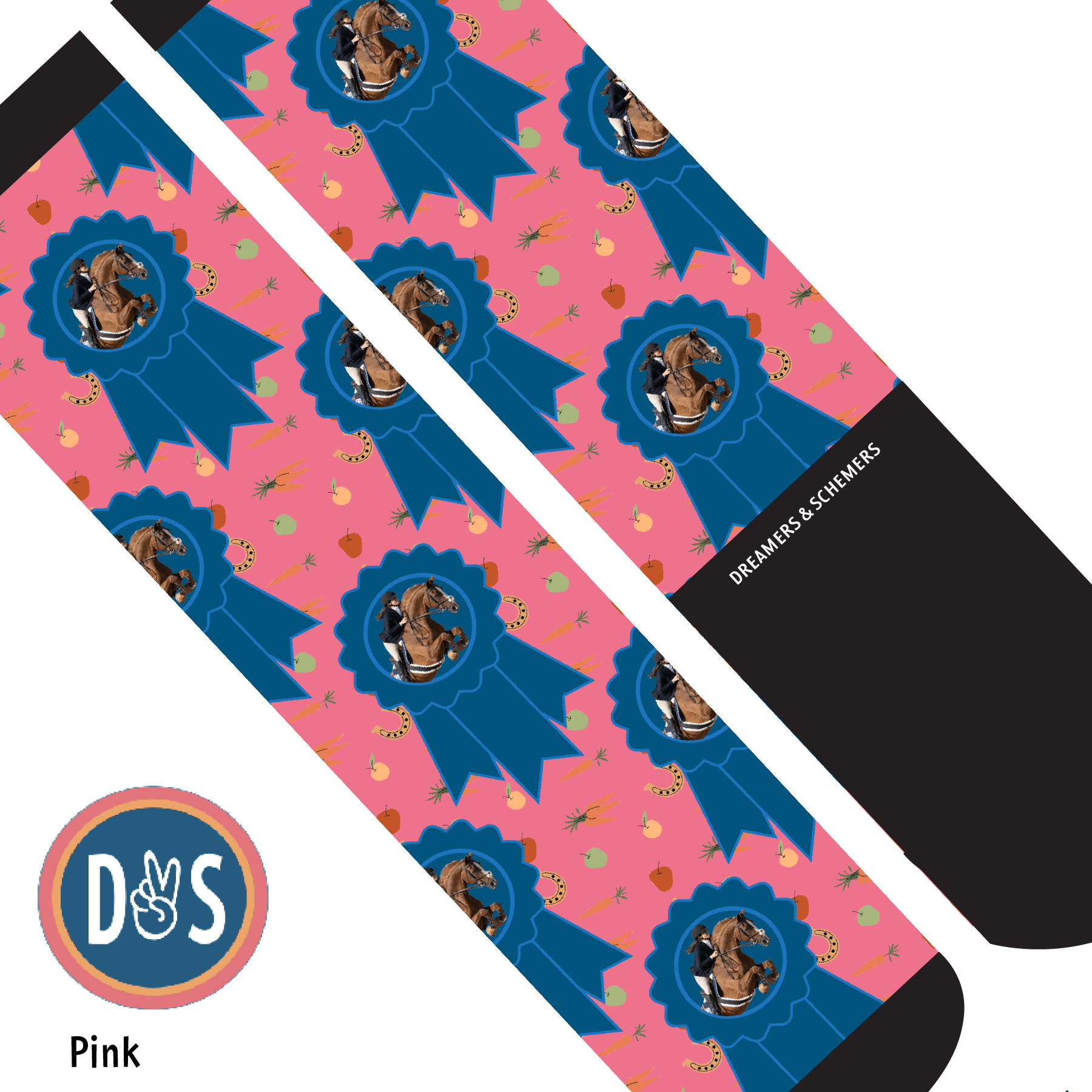 Custom AL Custom Socks Adult / Pink Custom Blue Ribbon with Stable Snackies Socks 1 Photo equestrian boot socks boot socks thin socks riding socks pattern socks tall socks funny socks knee high socks horse socks horse show socks