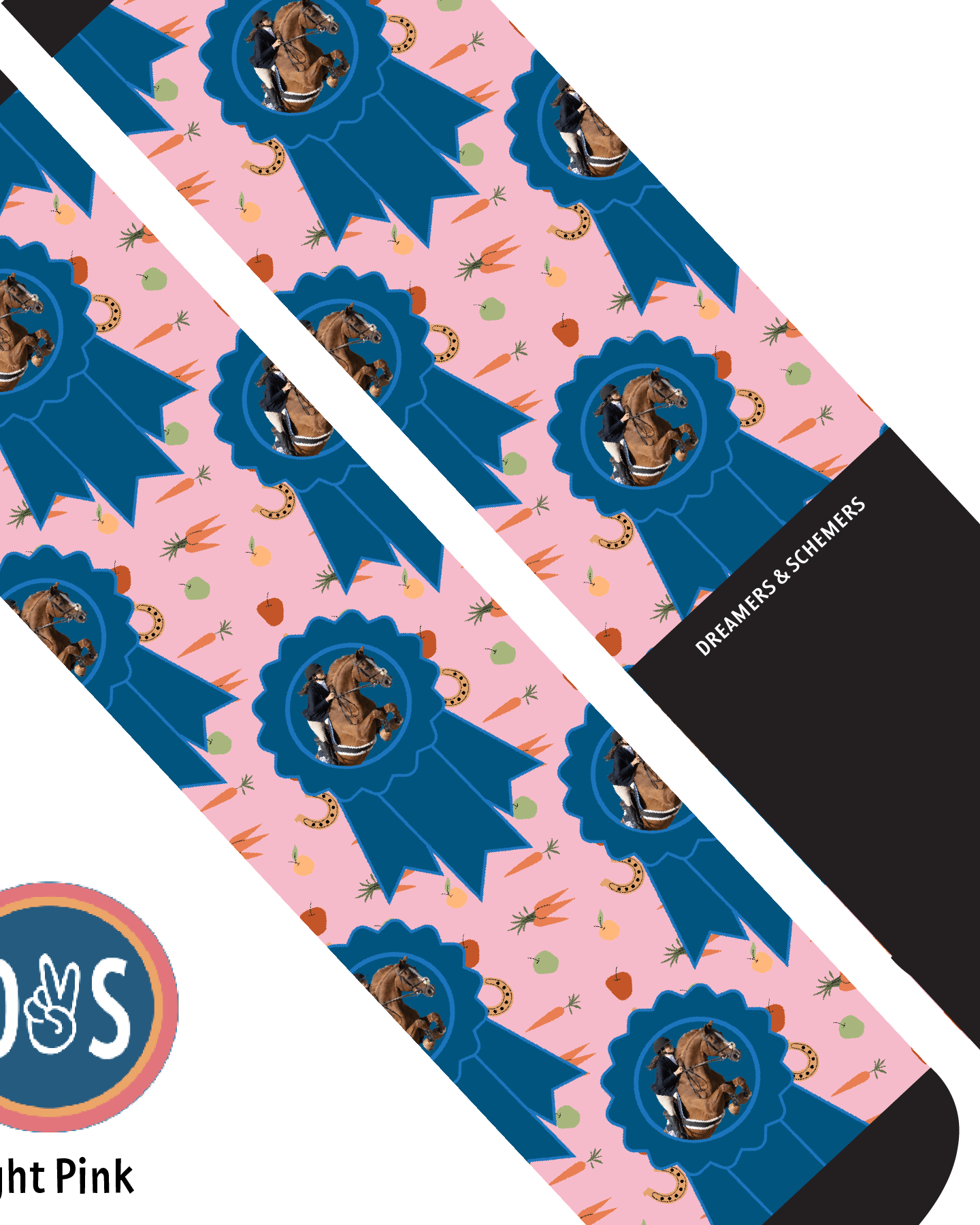 Custom AL Custom Socks Adult / Light Pink Custom Blue Ribbon with Stable Snackies Socks 1 Photo equestrian boot socks boot socks thin socks riding socks pattern socks tall socks funny socks knee high socks horse socks horse show socks