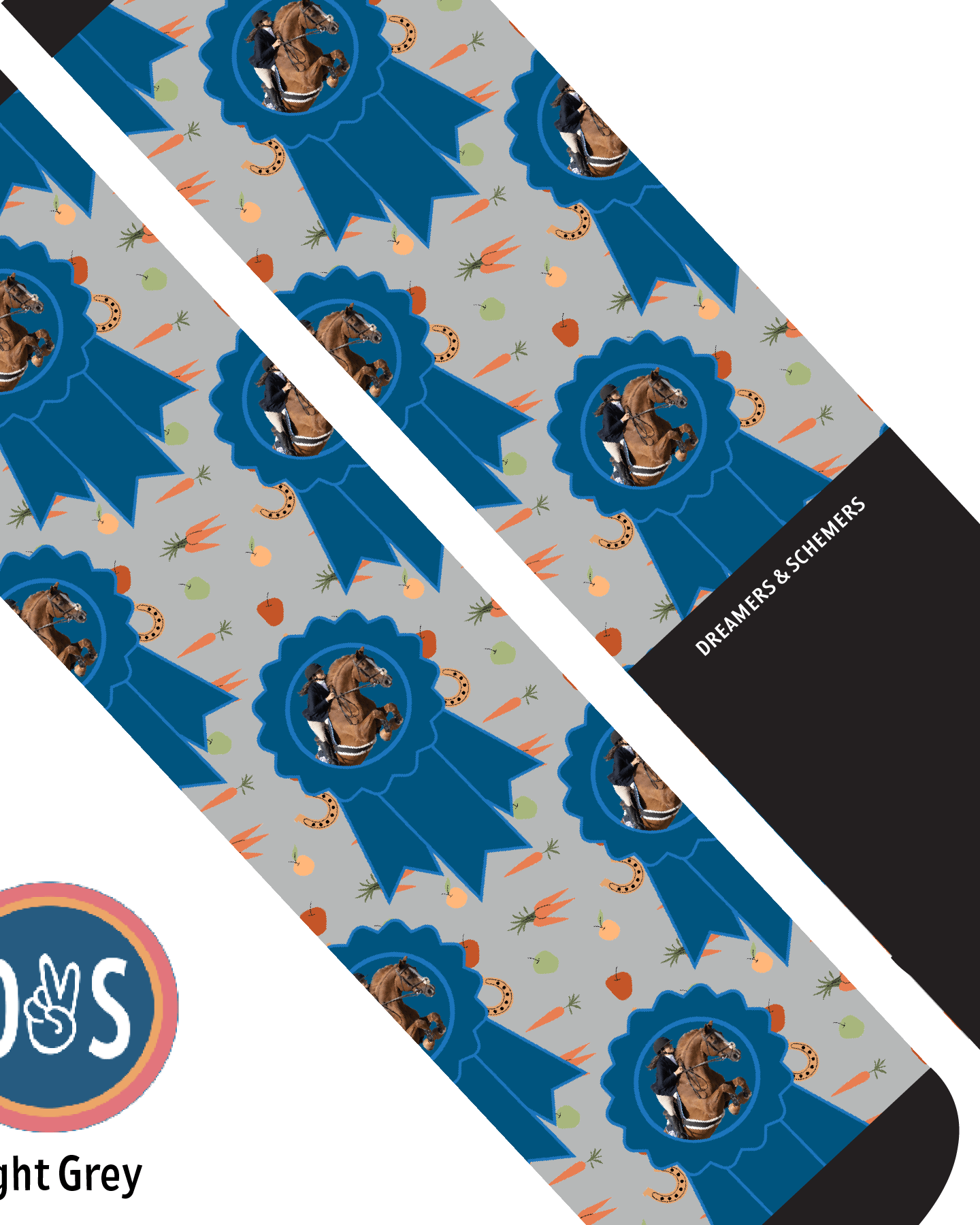 Custom AL Custom Socks Adult / Light Grey Custom Blue Ribbon with Stable Snackies Socks 1 Photo equestrian boot socks boot socks thin socks riding socks pattern socks tall socks funny socks knee high socks horse socks horse show socks