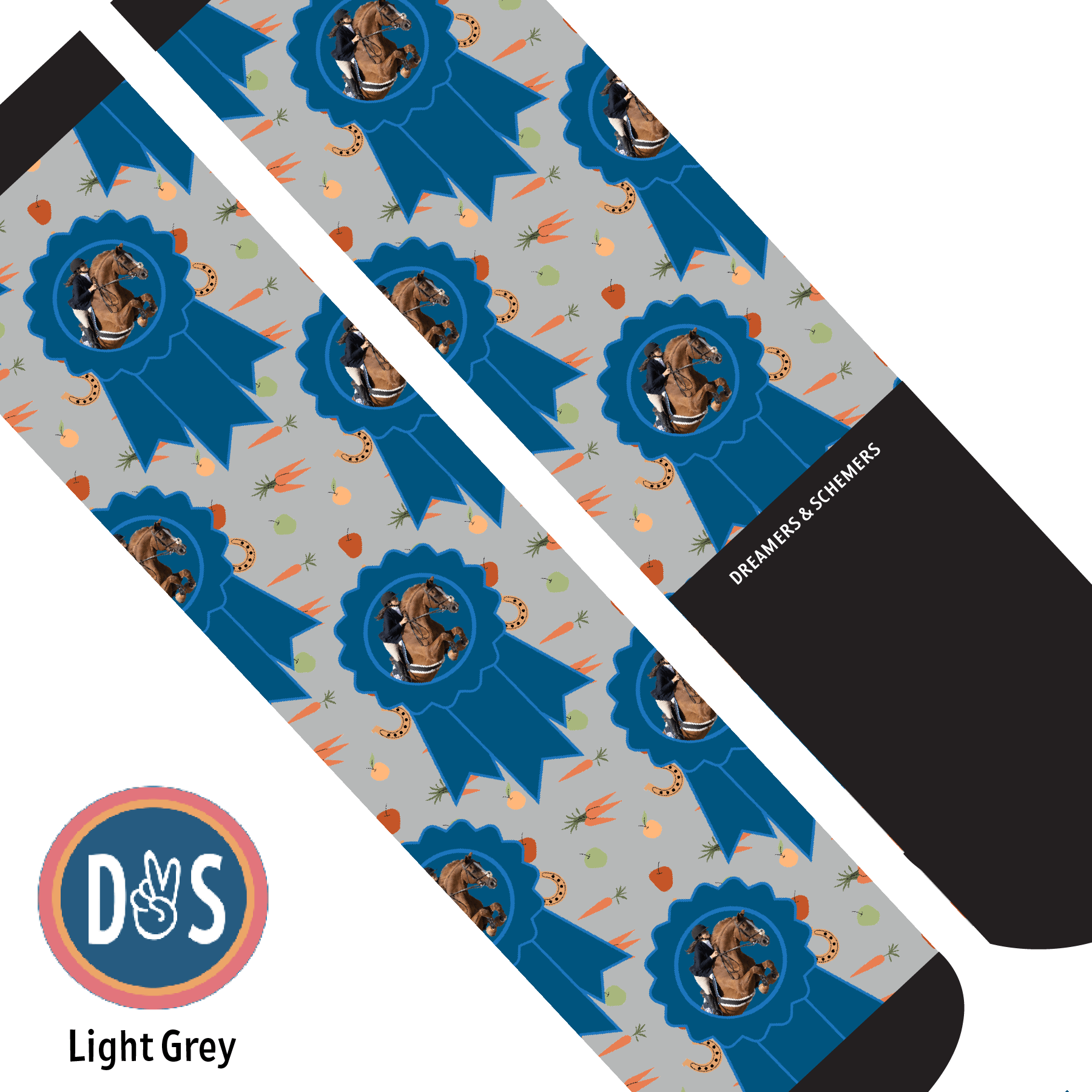 Custom AL Custom Socks Adult / Light Grey Custom Blue Ribbon with Stable Snackies Socks 1 Photo equestrian boot socks boot socks thin socks riding socks pattern socks tall socks funny socks knee high socks horse socks horse show socks