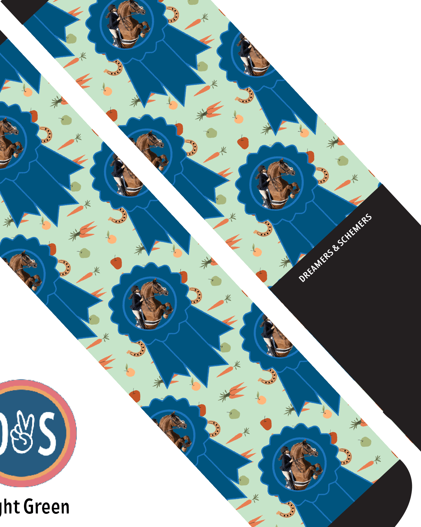 Custom AL Custom Socks Adult / Light Green Custom Blue Ribbon with Stable Snackies Socks 1 Photo equestrian boot socks boot socks thin socks riding socks pattern socks tall socks funny socks knee high socks horse socks horse show socks