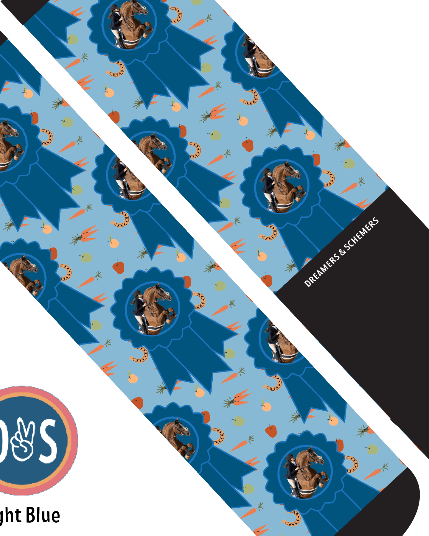 Custom AL Custom Socks Adult / Light Blue Custom Blue Ribbon with Stable Snackies Socks 1 Photo equestrian boot socks boot socks thin socks riding socks pattern socks tall socks funny socks knee high socks horse socks horse show socks