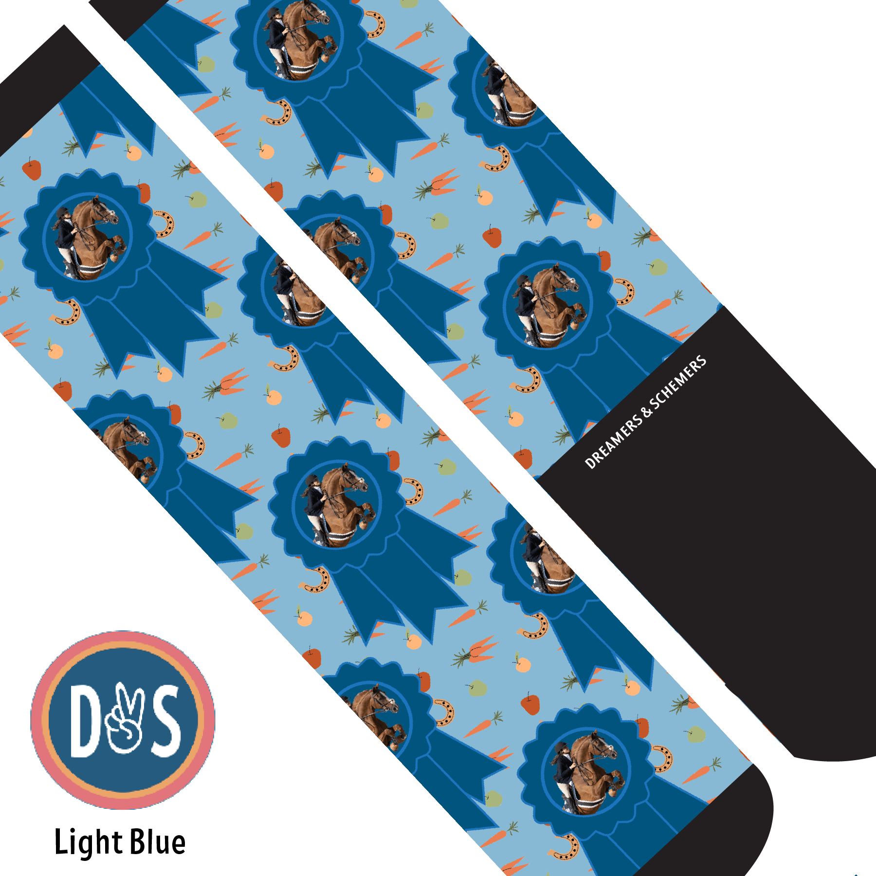Custom AL Custom Socks Adult / Light Blue Custom Blue Ribbon with Stable Snackies Socks 1 Photo equestrian boot socks boot socks thin socks riding socks pattern socks tall socks funny socks knee high socks horse socks horse show socks