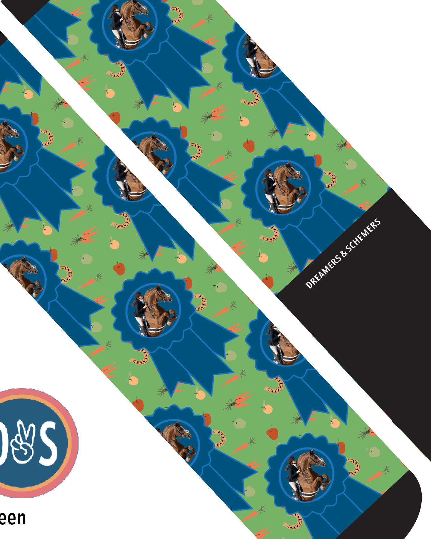 Custom AL Custom Socks Adult / Green Custom Blue Ribbon with Stable Snackies Socks 1 Photo equestrian boot socks boot socks thin socks riding socks pattern socks tall socks funny socks knee high socks horse socks horse show socks