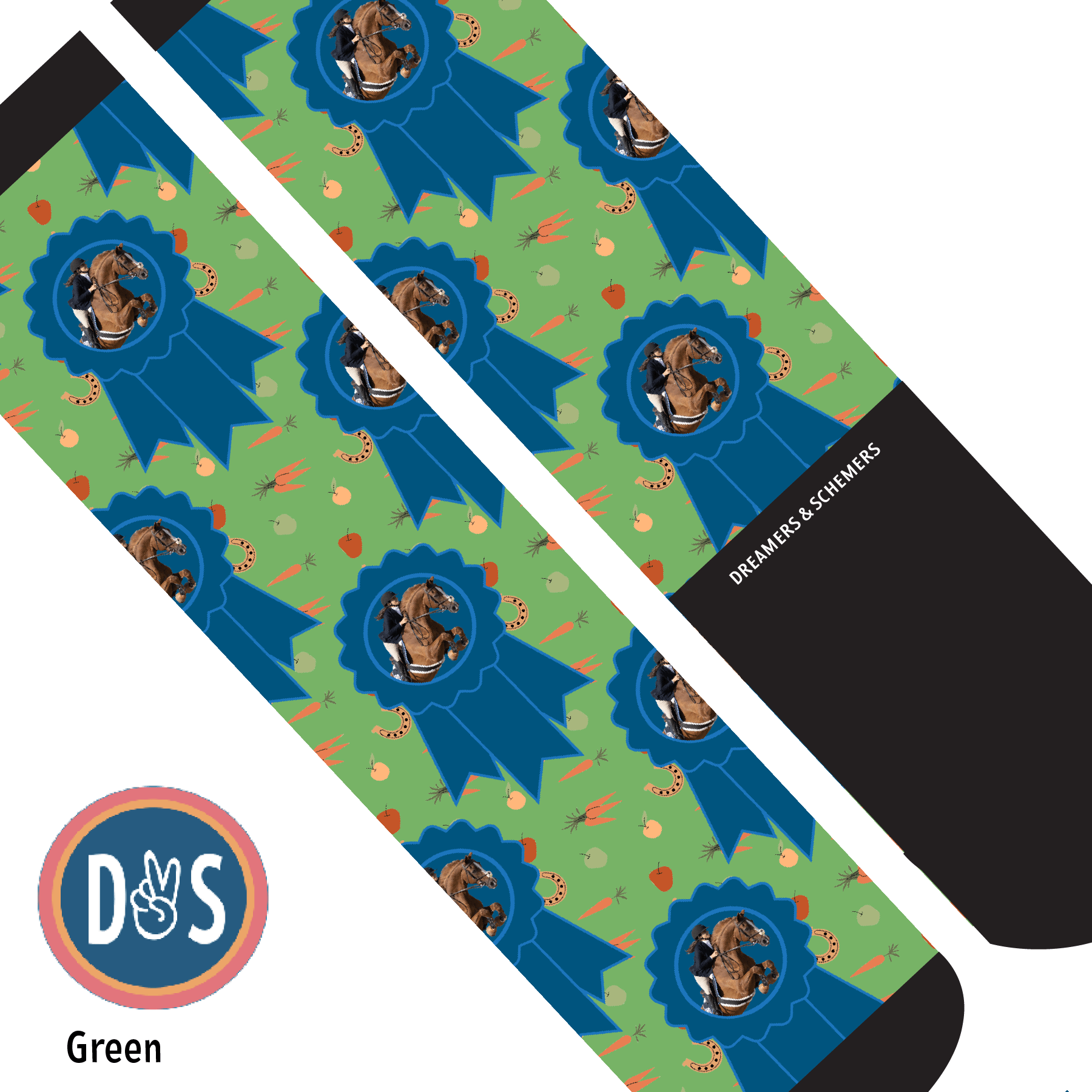 Custom AL Custom Socks Adult / Green Custom Blue Ribbon with Stable Snackies Socks 1 Photo equestrian boot socks boot socks thin socks riding socks pattern socks tall socks funny socks knee high socks horse socks horse show socks