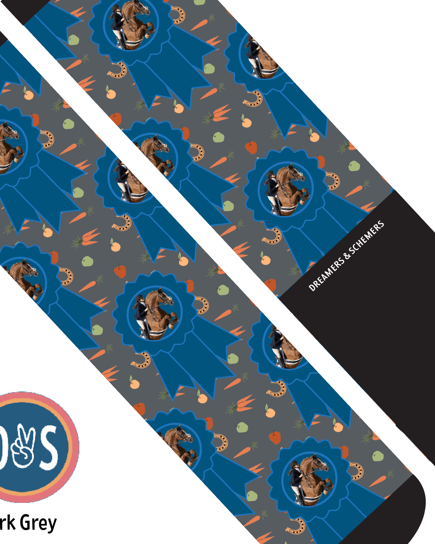 Custom AL Custom Socks Adult / Dark Grey Custom Blue Ribbon with Stable Snackies Socks 1 Photo equestrian boot socks boot socks thin socks riding socks pattern socks tall socks funny socks knee high socks horse socks horse show socks