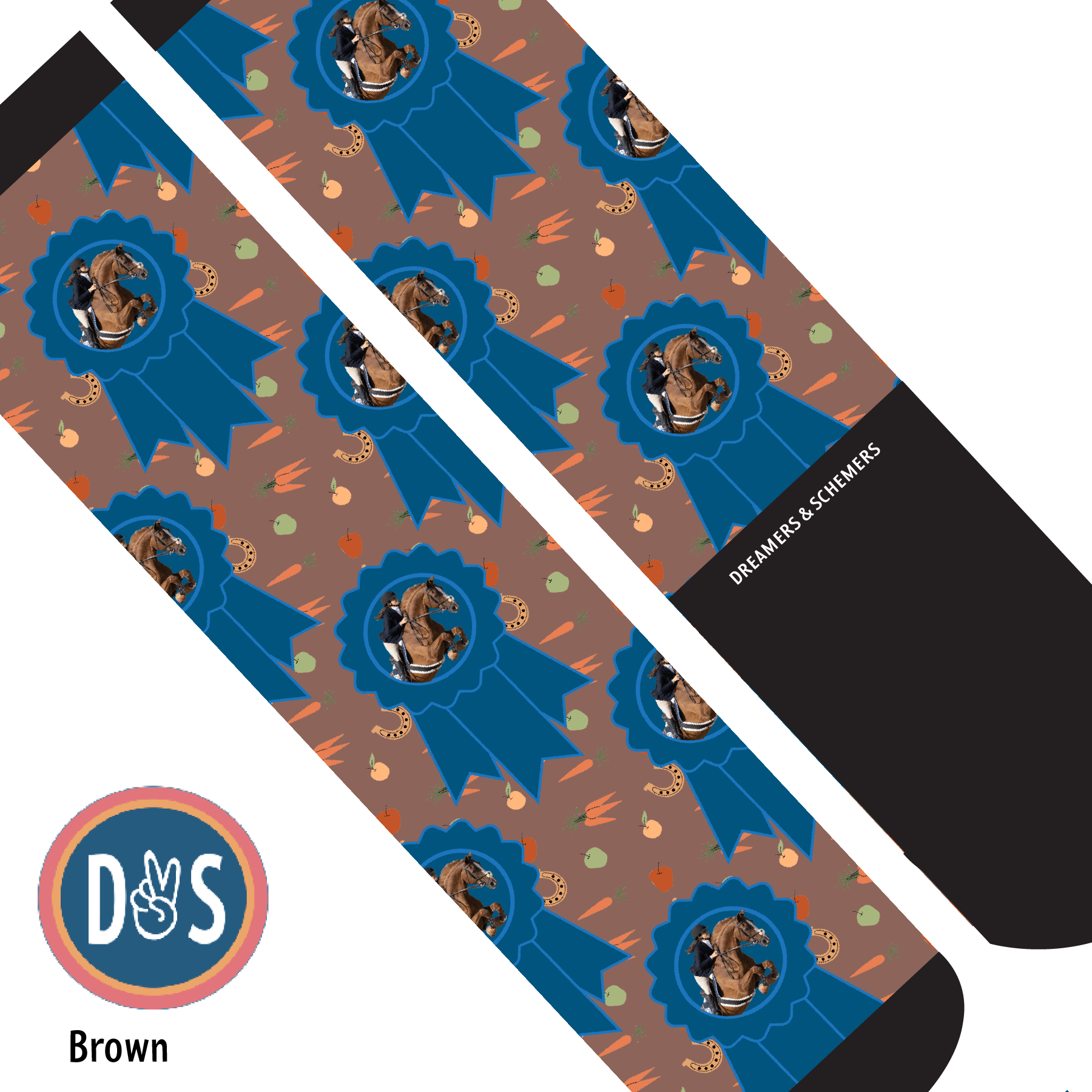 Custom AL Custom Socks Adult / Brown Custom Blue Ribbon with Stable Snackies Socks 1 Photo equestrian boot socks boot socks thin socks riding socks pattern socks tall socks funny socks knee high socks horse socks horse show socks