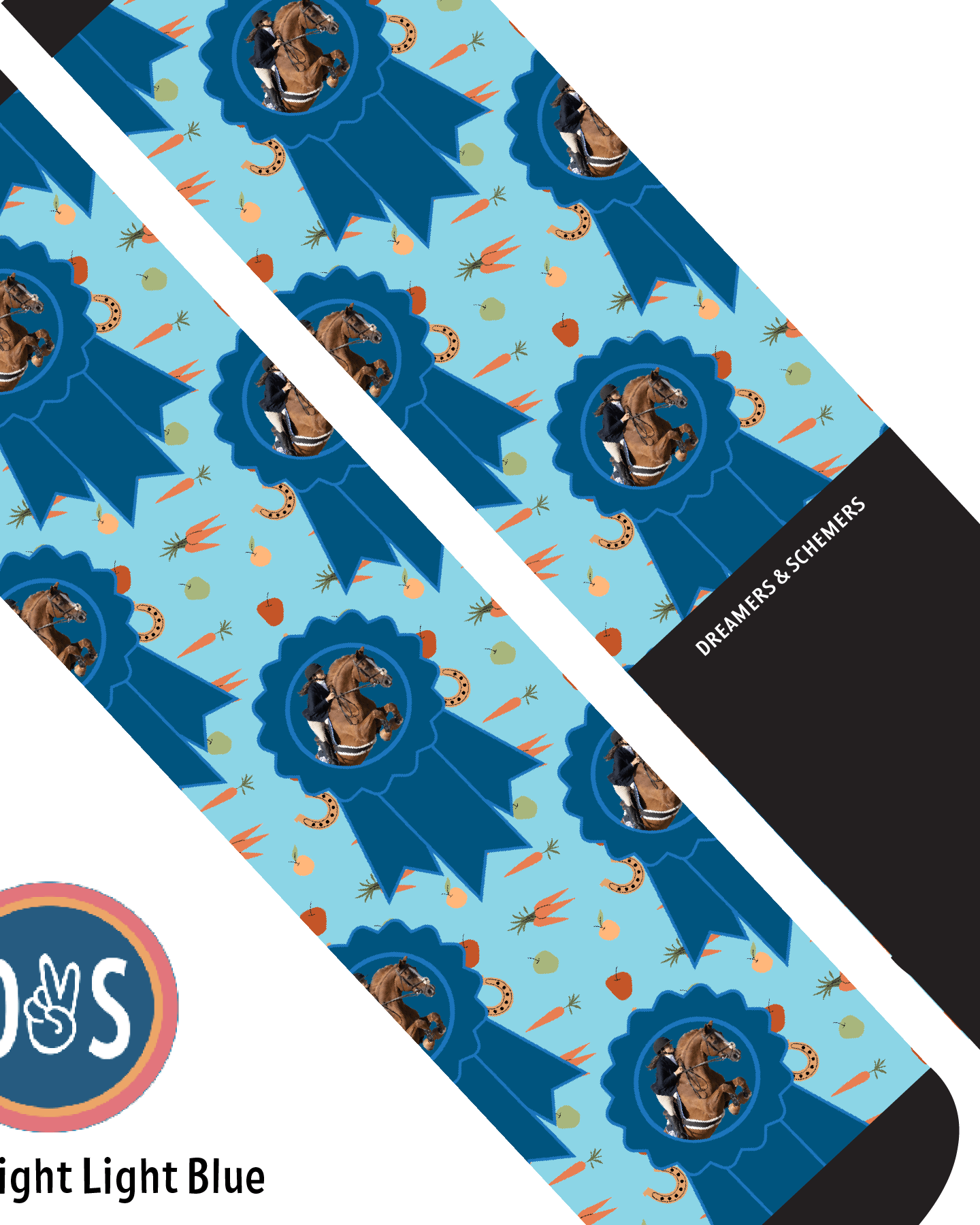 Custom AL Custom Socks Adult / Bright Light Blue Custom Blue Ribbon with Stable Snackies Socks 1 Photo equestrian boot socks boot socks thin socks riding socks pattern socks tall socks funny socks knee high socks horse socks horse show socks