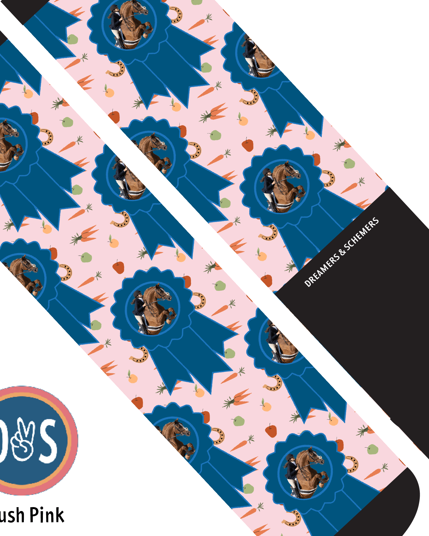 Custom AL Custom Socks Adult / Blush Pink Custom Blue Ribbon with Stable Snackies Socks 1 Photo equestrian boot socks boot socks thin socks riding socks pattern socks tall socks funny socks knee high socks horse socks horse show socks