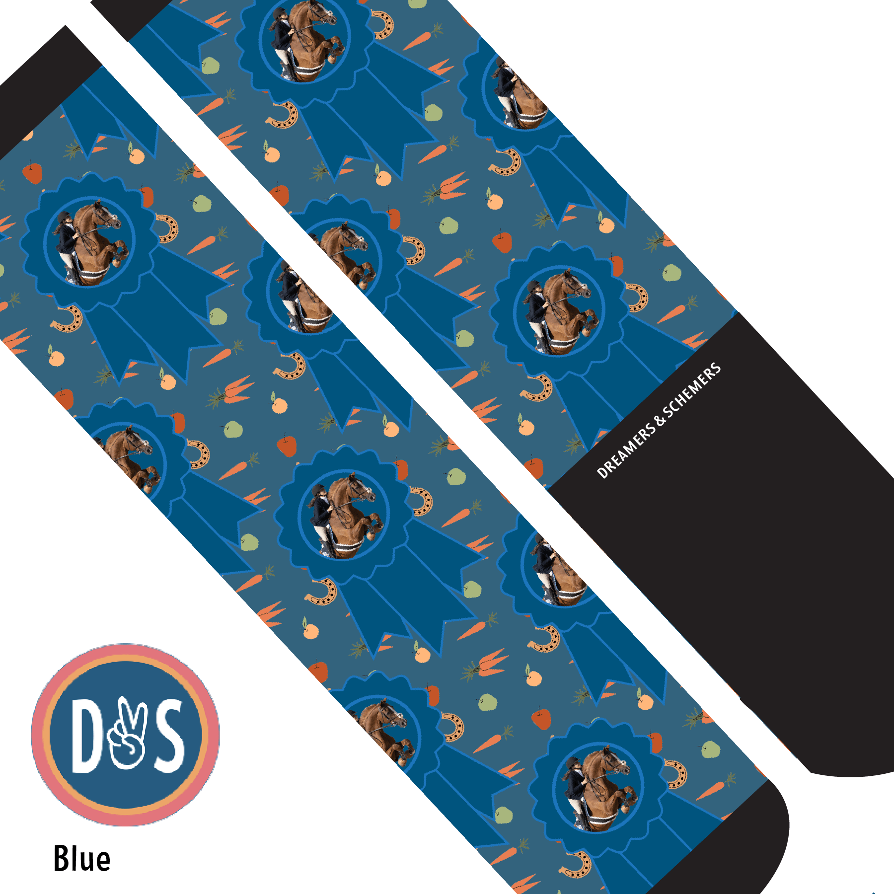 Custom AL Custom Socks Adult / Blue Custom Blue Ribbon with Stable Snackies Socks 1 Photo equestrian boot socks boot socks thin socks riding socks pattern socks tall socks funny socks knee high socks horse socks horse show socks