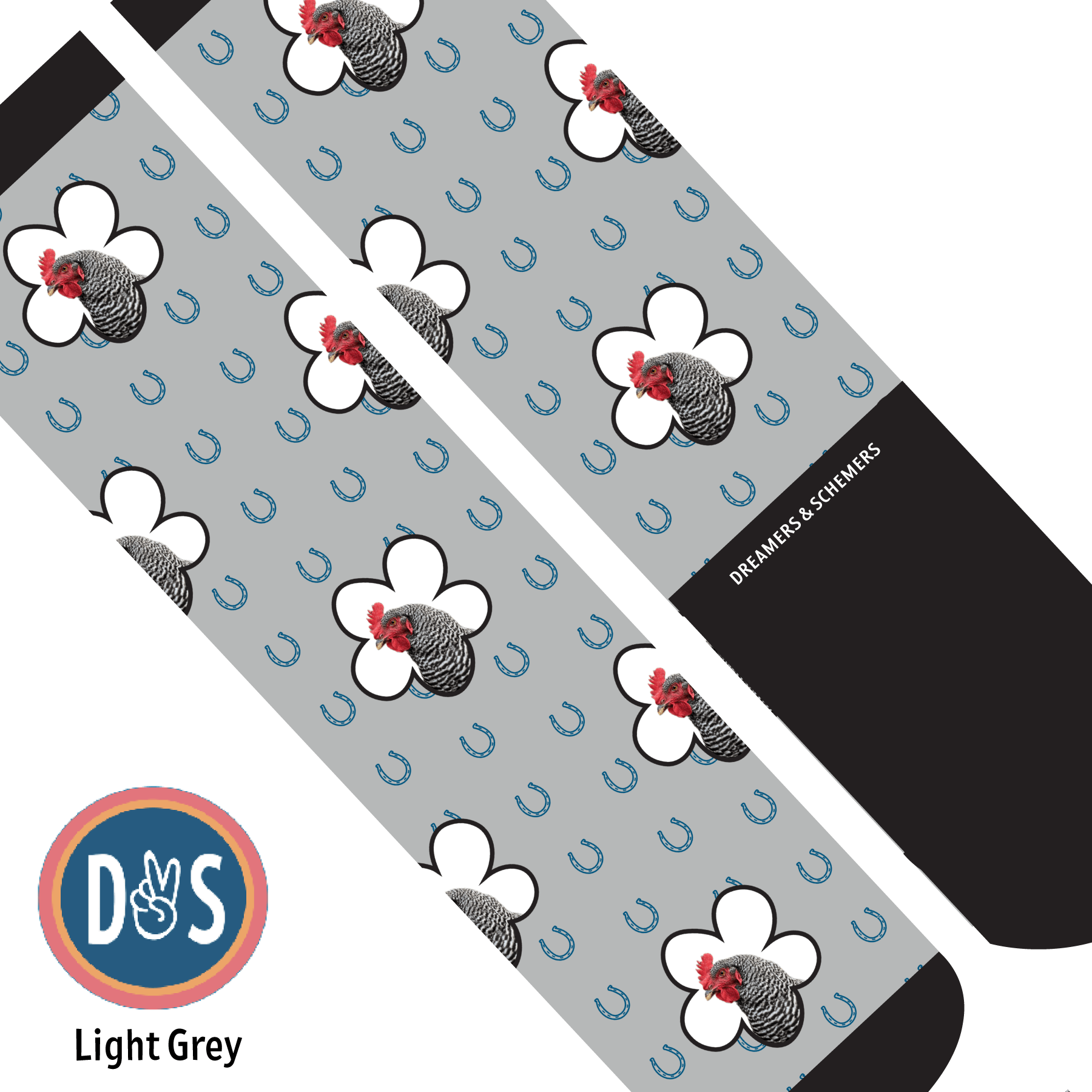 Custom AL Custom Socks Adult / Light Grey Custom Flower with Blue Horseshoes Socks 1 Photo equestrian boot socks boot socks thin socks riding socks pattern socks tall socks funny socks knee high socks horse socks horse show socks