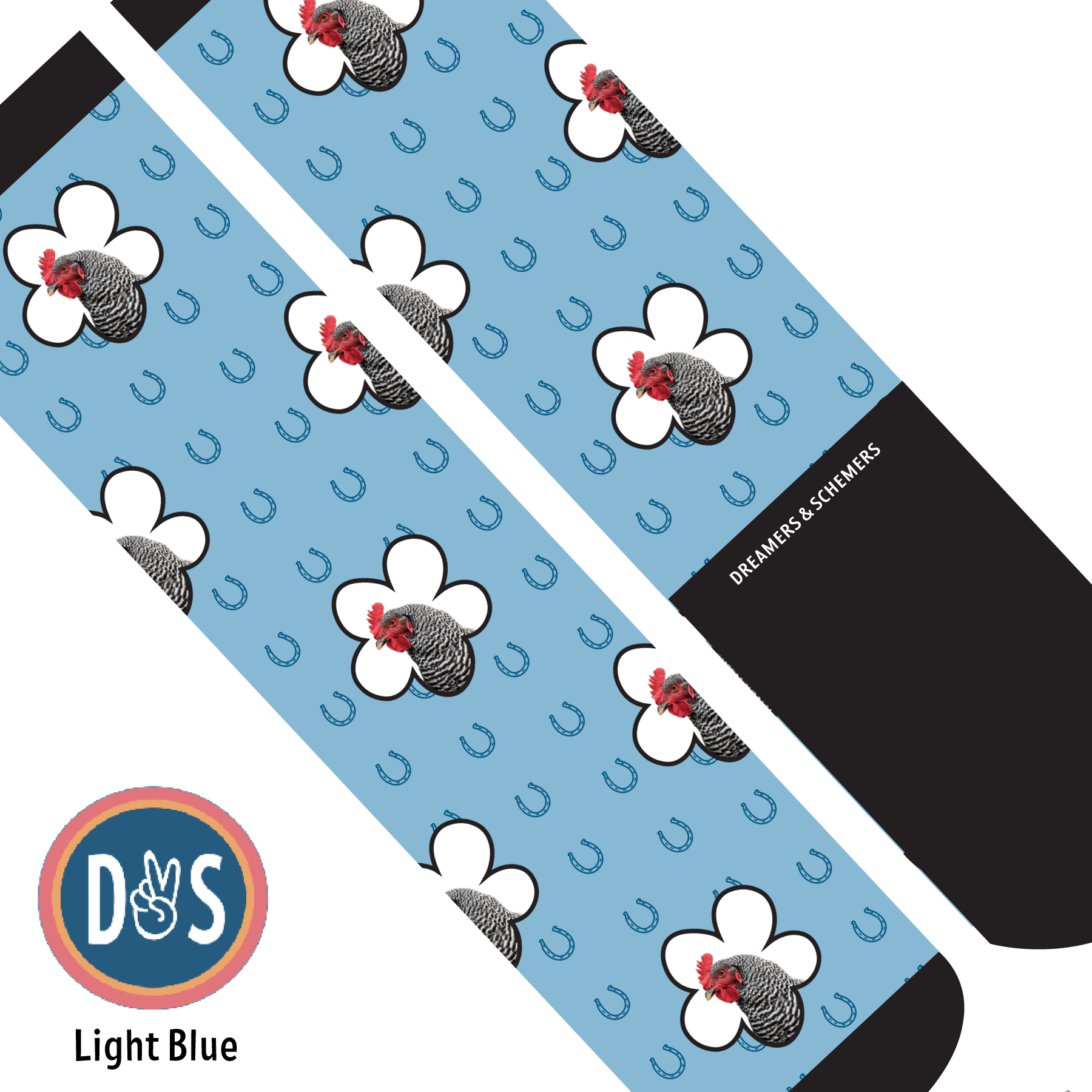 Custom AL Custom Socks Adult / Light Blue Custom Flower with Blue Horseshoes Socks 1 Photo equestrian boot socks boot socks thin socks riding socks pattern socks tall socks funny socks knee high socks horse socks horse show socks