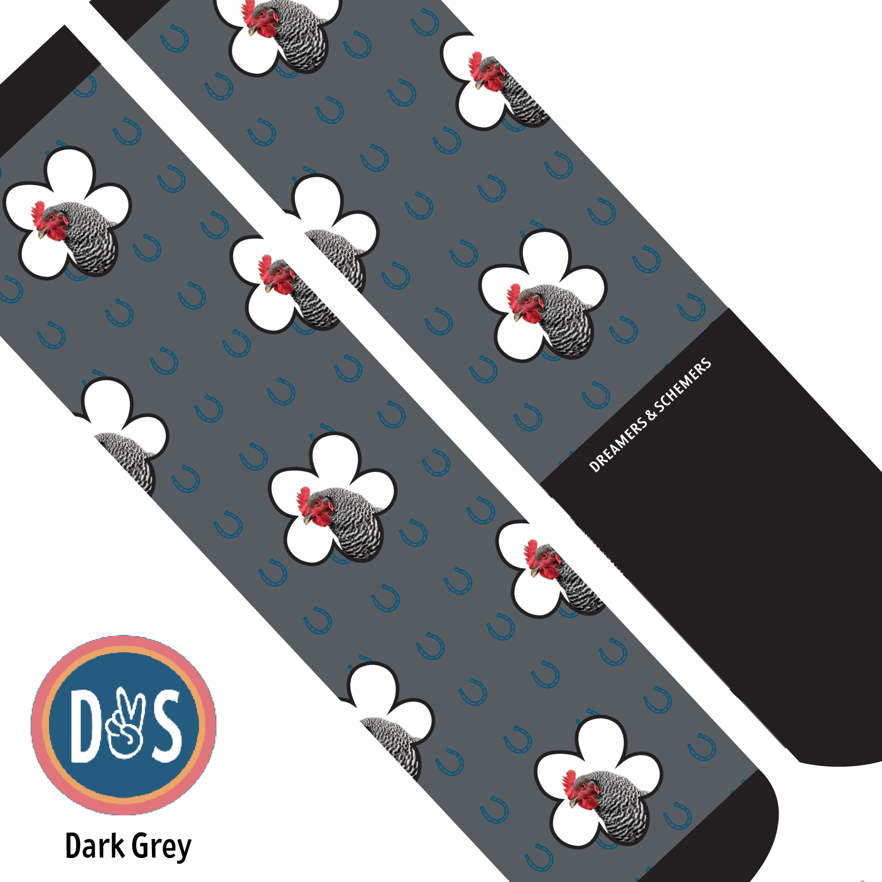 Custom AL Custom Socks Adult / Dark Grey Custom Flower with Blue Horseshoes Socks 1 Photo equestrian boot socks boot socks thin socks riding socks pattern socks tall socks funny socks knee high socks horse socks horse show socks