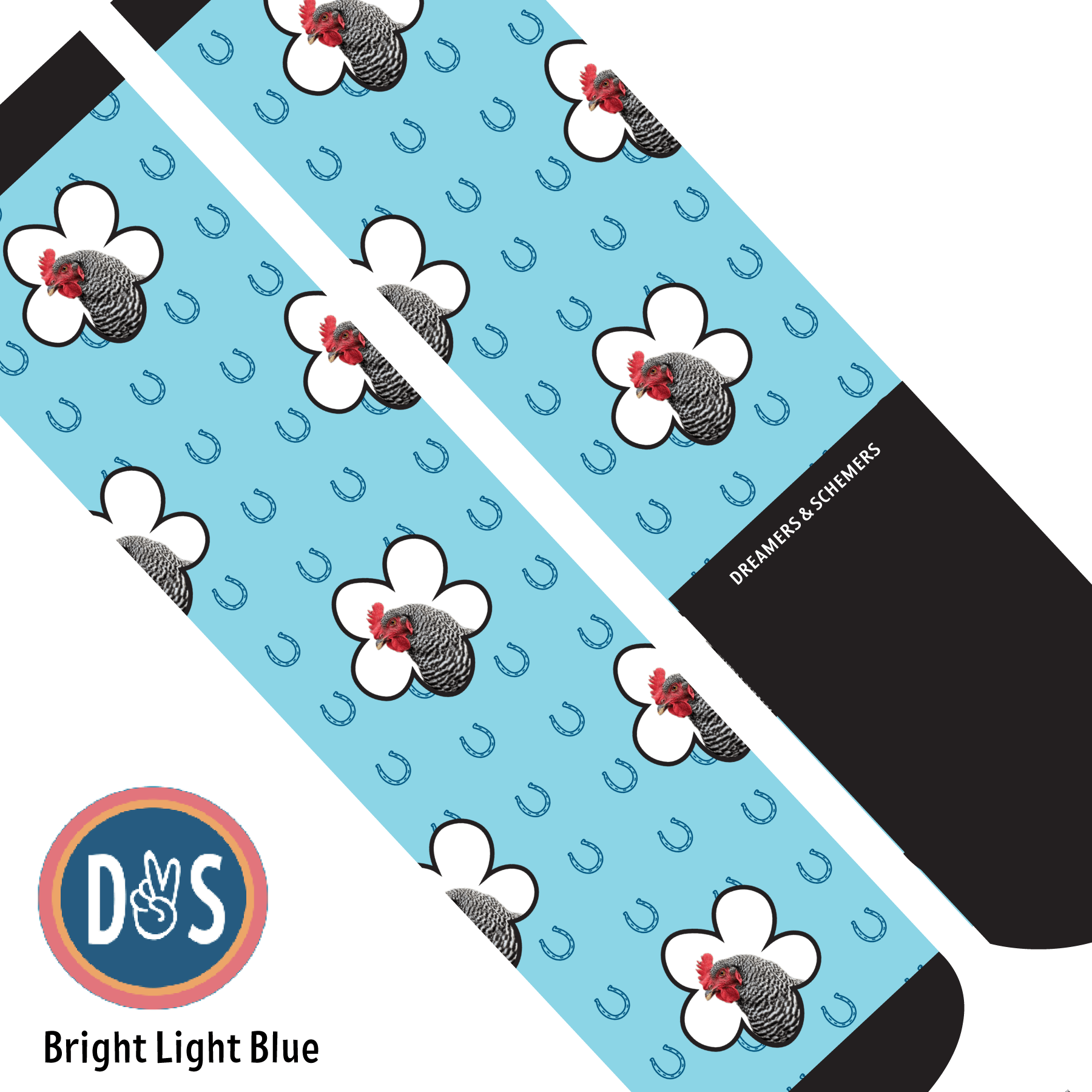 Custom AL Custom Socks Adult / Bright Light Blue Custom Flower with Blue Horseshoes Socks 1 Photo equestrian boot socks boot socks thin socks riding socks pattern socks tall socks funny socks knee high socks horse socks horse show socks