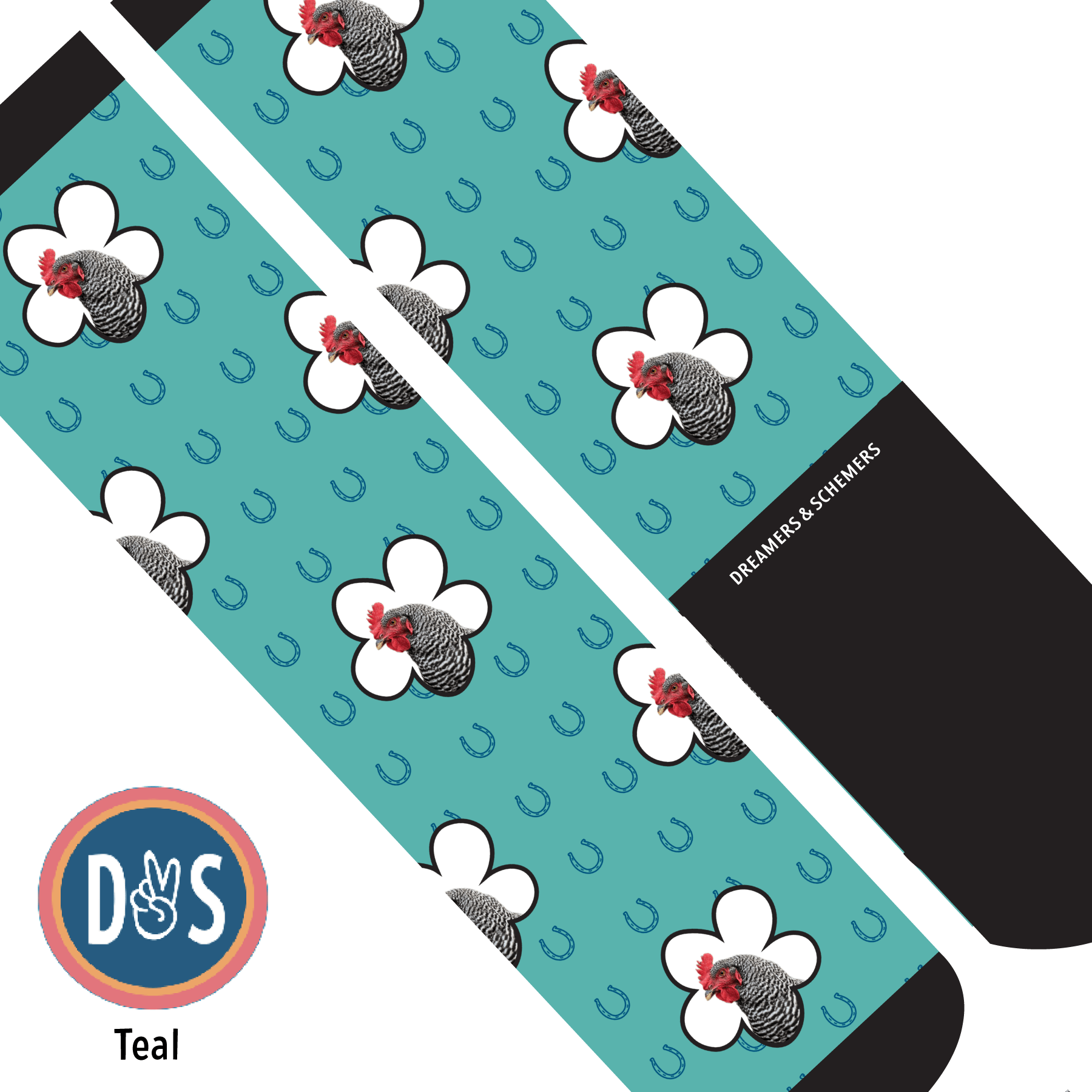 Custom AL Custom Socks Adult / Teal Custom Flower with Blue Horseshoes Socks 1 Photo equestrian boot socks boot socks thin socks riding socks pattern socks tall socks funny socks knee high socks horse socks horse show socks