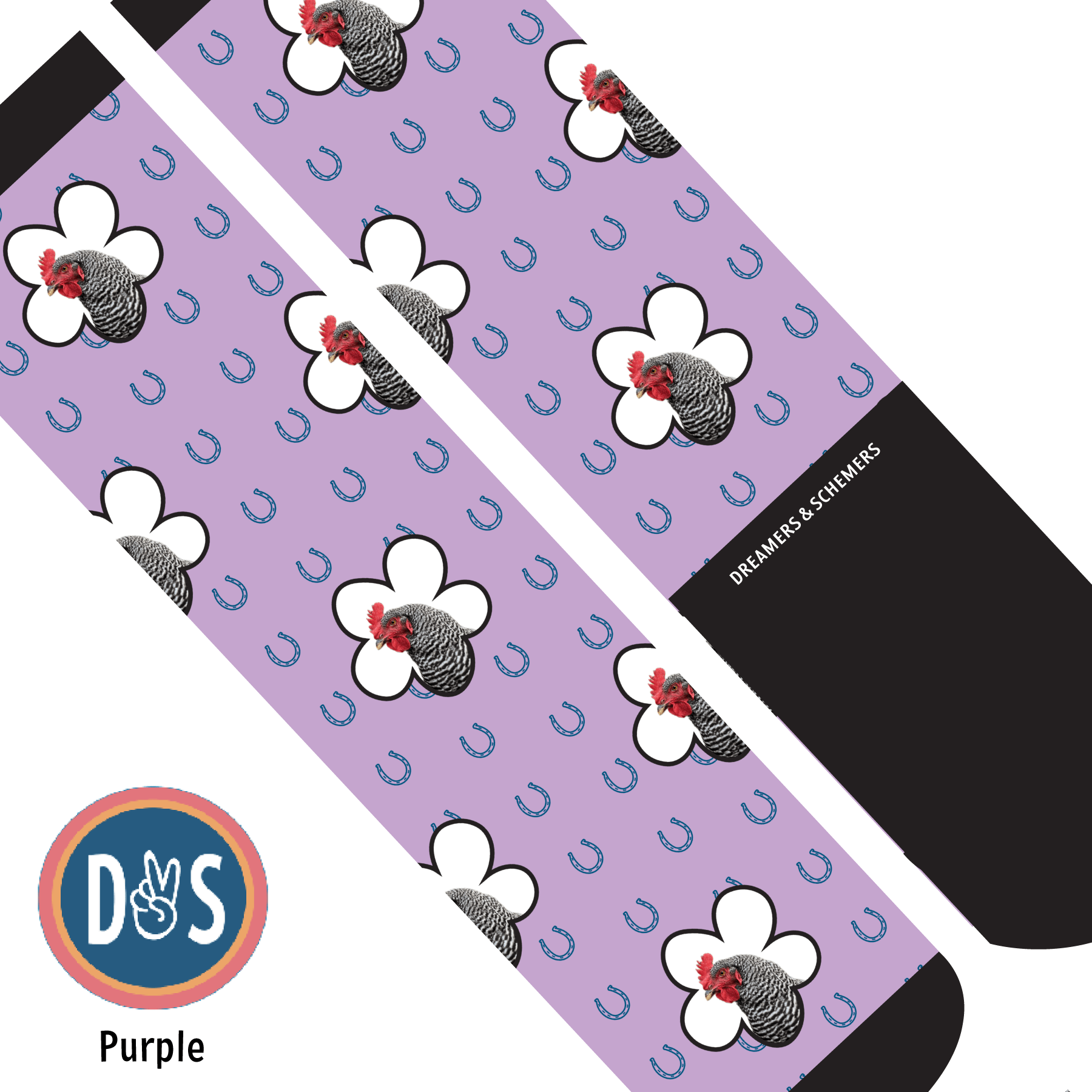 Custom AL Custom Socks Adult / Purple Custom Flower with Blue Horseshoes Socks 1 Photo equestrian boot socks boot socks thin socks riding socks pattern socks tall socks funny socks knee high socks horse socks horse show socks