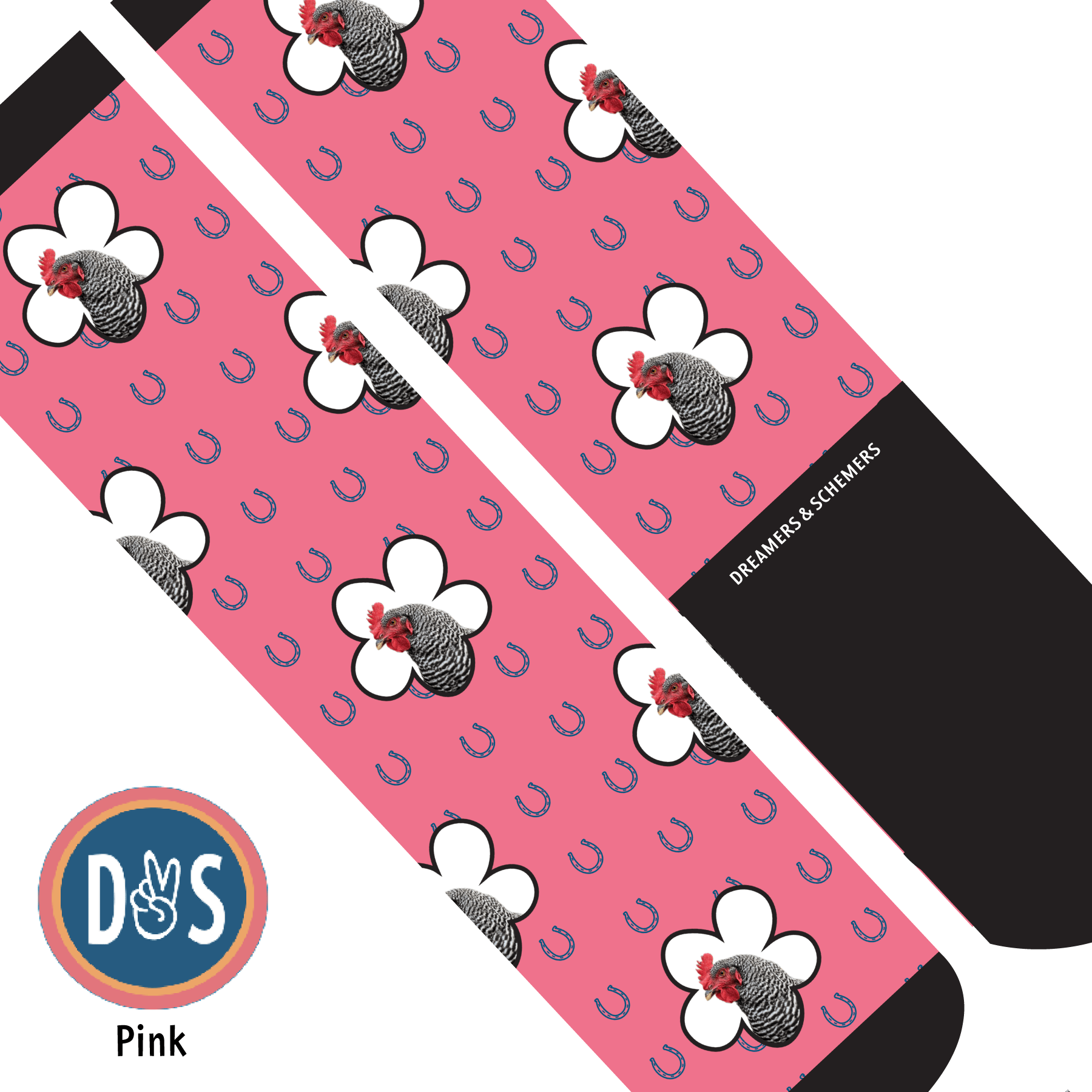 Custom AL Custom Socks Adult / Pink Custom Flower with Blue Horseshoes Socks 1 Photo equestrian boot socks boot socks thin socks riding socks pattern socks tall socks funny socks knee high socks horse socks horse show socks