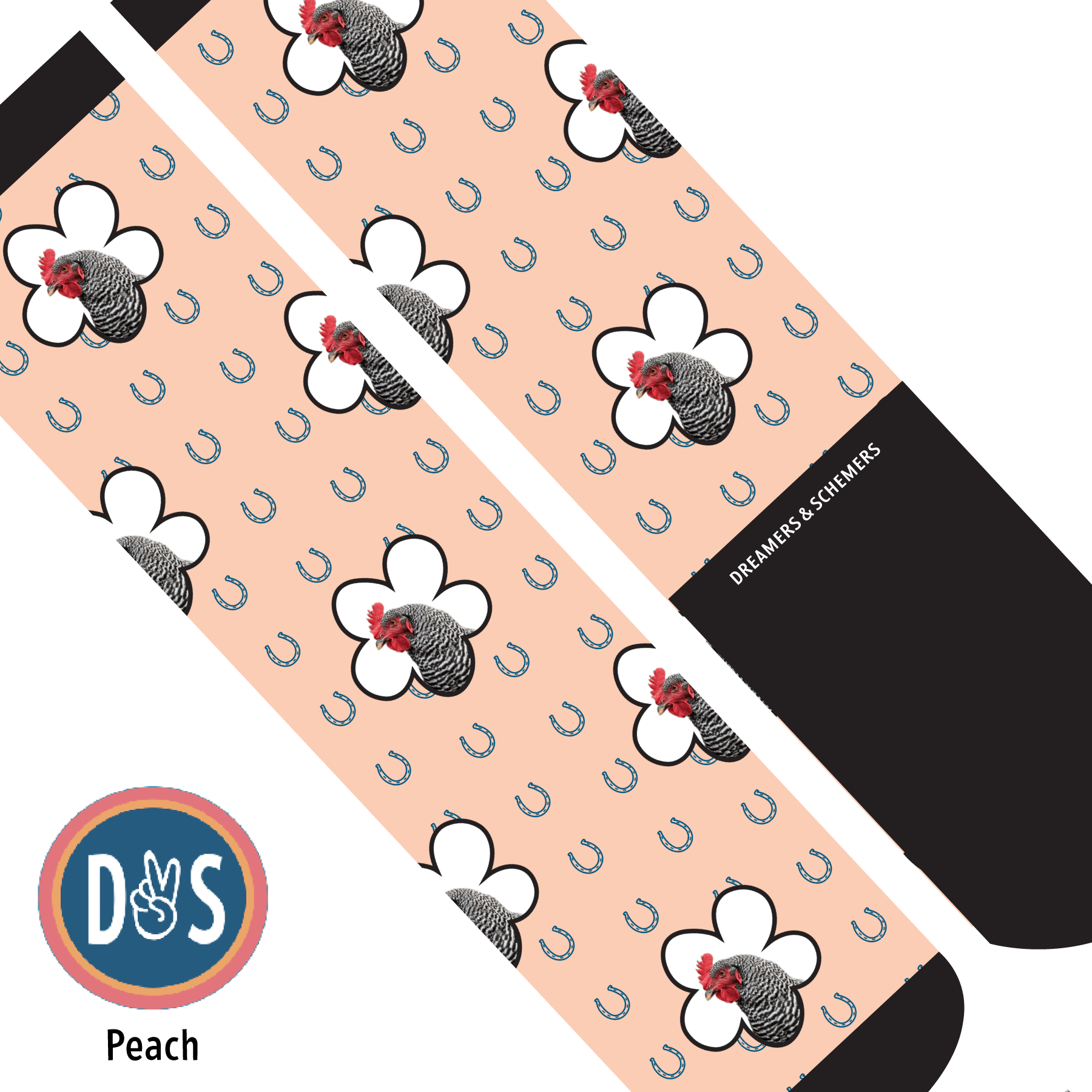 Custom AL Custom Socks Adult / Peach Custom Flower with Blue Horseshoes Socks 1 Photo equestrian boot socks boot socks thin socks riding socks pattern socks tall socks funny socks knee high socks horse socks horse show socks