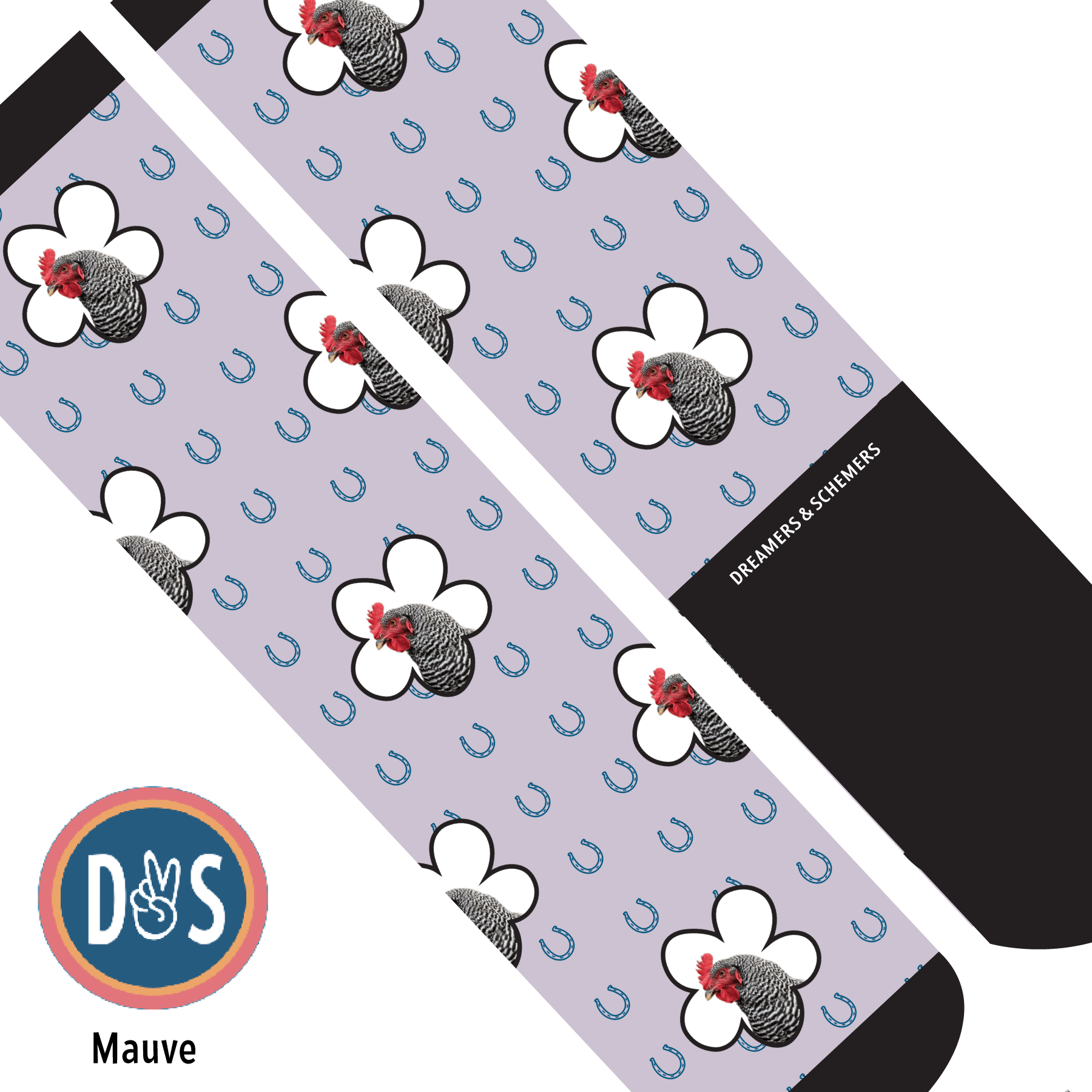 Custom AL Custom Socks Adult / Mauve Custom Flower with Blue Horseshoes Socks 1 Photo equestrian boot socks boot socks thin socks riding socks pattern socks tall socks funny socks knee high socks horse socks horse show socks