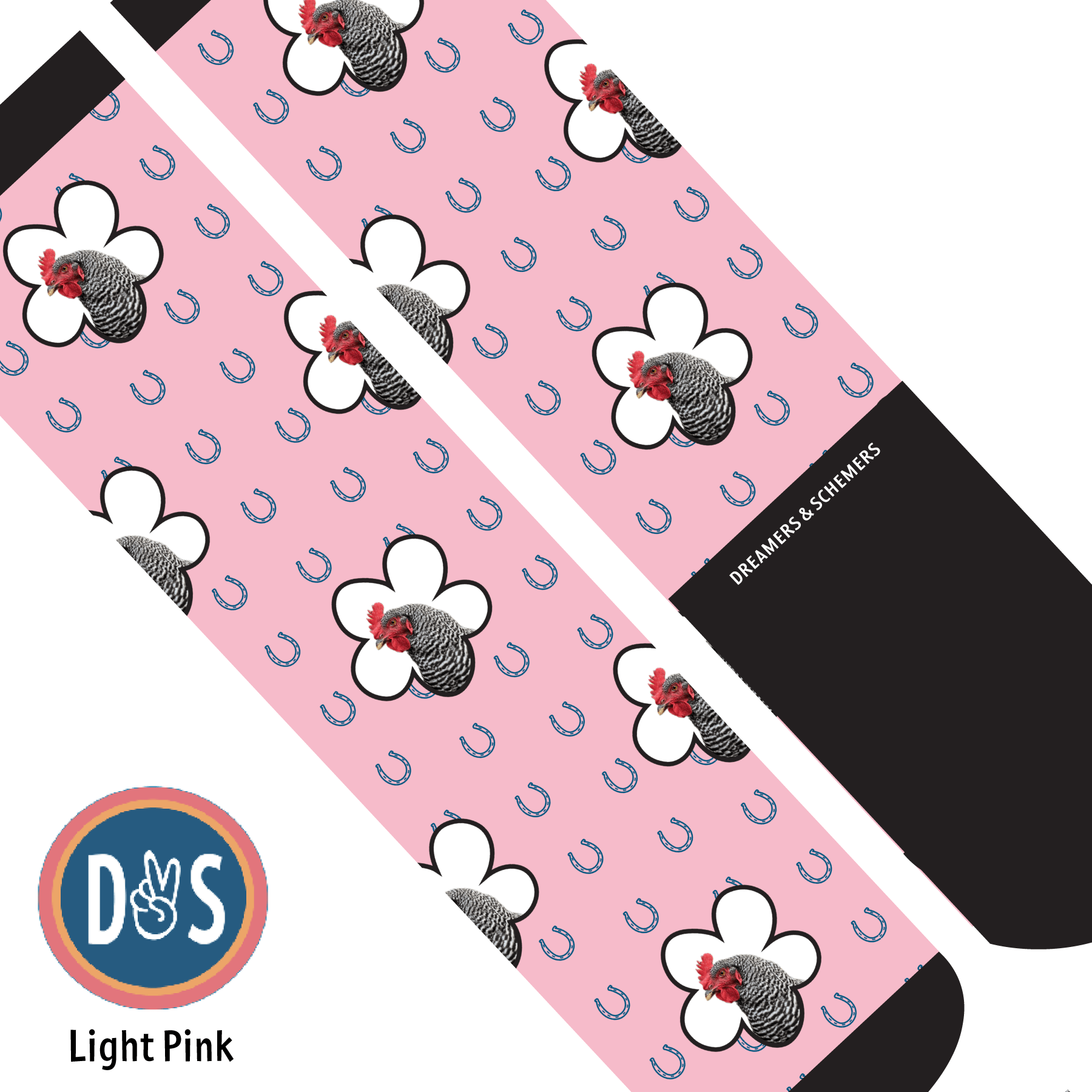 Custom AL Custom Socks Adult / Light Pink Custom Flower with Blue Horseshoes Socks 1 Photo equestrian boot socks boot socks thin socks riding socks pattern socks tall socks funny socks knee high socks horse socks horse show socks