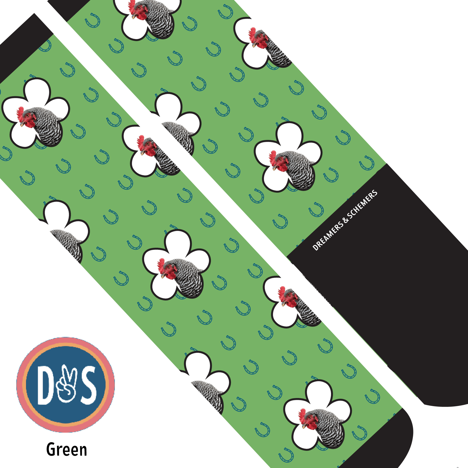 Custom AL Custom Socks Adult / Green Custom Flower with Blue Horseshoes Socks 1 Photo equestrian boot socks boot socks thin socks riding socks pattern socks tall socks funny socks knee high socks horse socks horse show socks