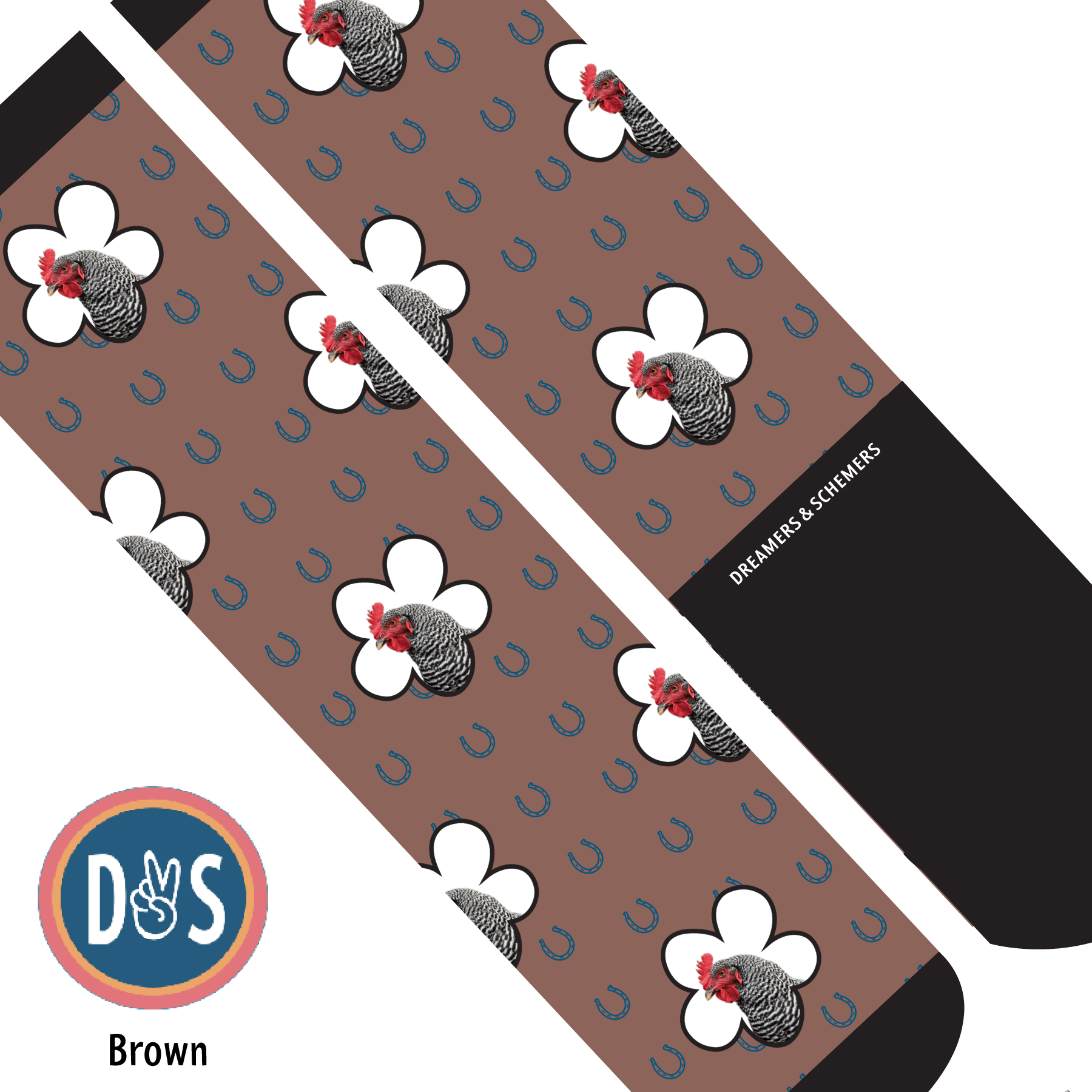 Custom AL Custom Socks Adult / Brown Custom Flower with Blue Horseshoes Socks 1 Photo equestrian boot socks boot socks thin socks riding socks pattern socks tall socks funny socks knee high socks horse socks horse show socks