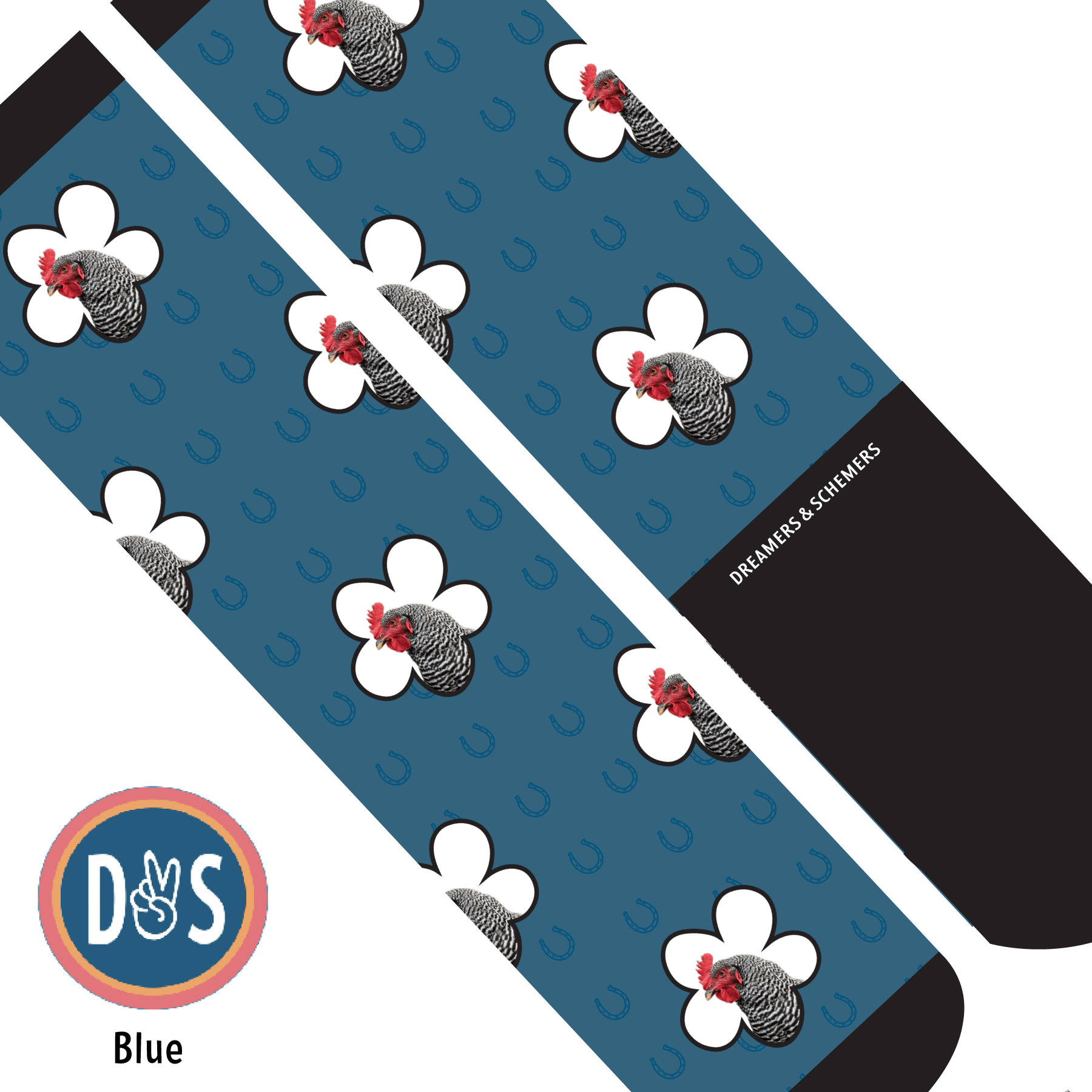 Custom AL Custom Socks Adult / Blue Custom Flower with Blue Horseshoes Socks 1 Photo equestrian boot socks boot socks thin socks riding socks pattern socks tall socks funny socks knee high socks horse socks horse show socks