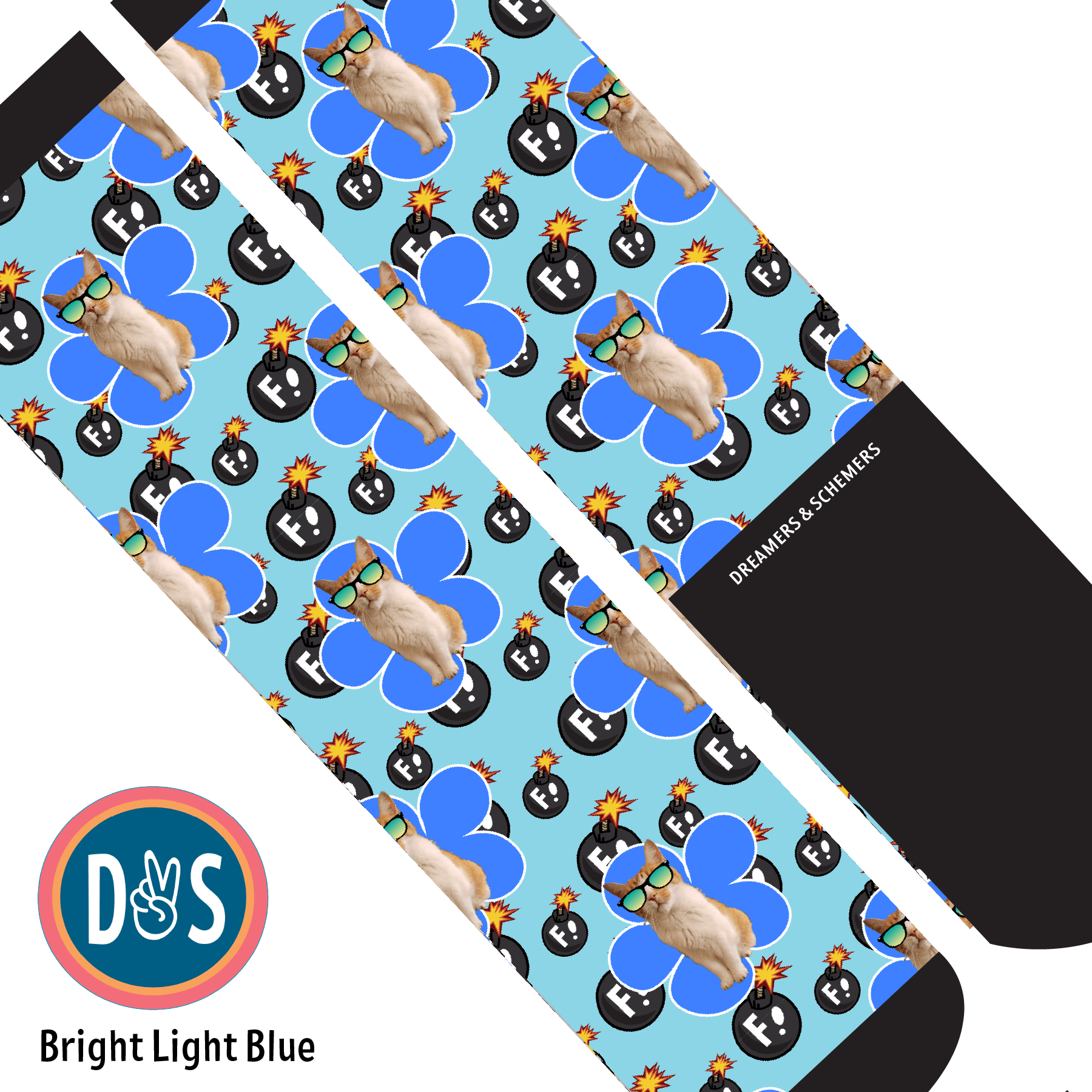 Custom AL Custom Socks Adult / Bright Light Blue Custom Flower with F Bombs Socks 1 Photo equestrian boot socks boot socks thin socks riding socks pattern socks tall socks funny socks knee high socks horse socks horse show socks
