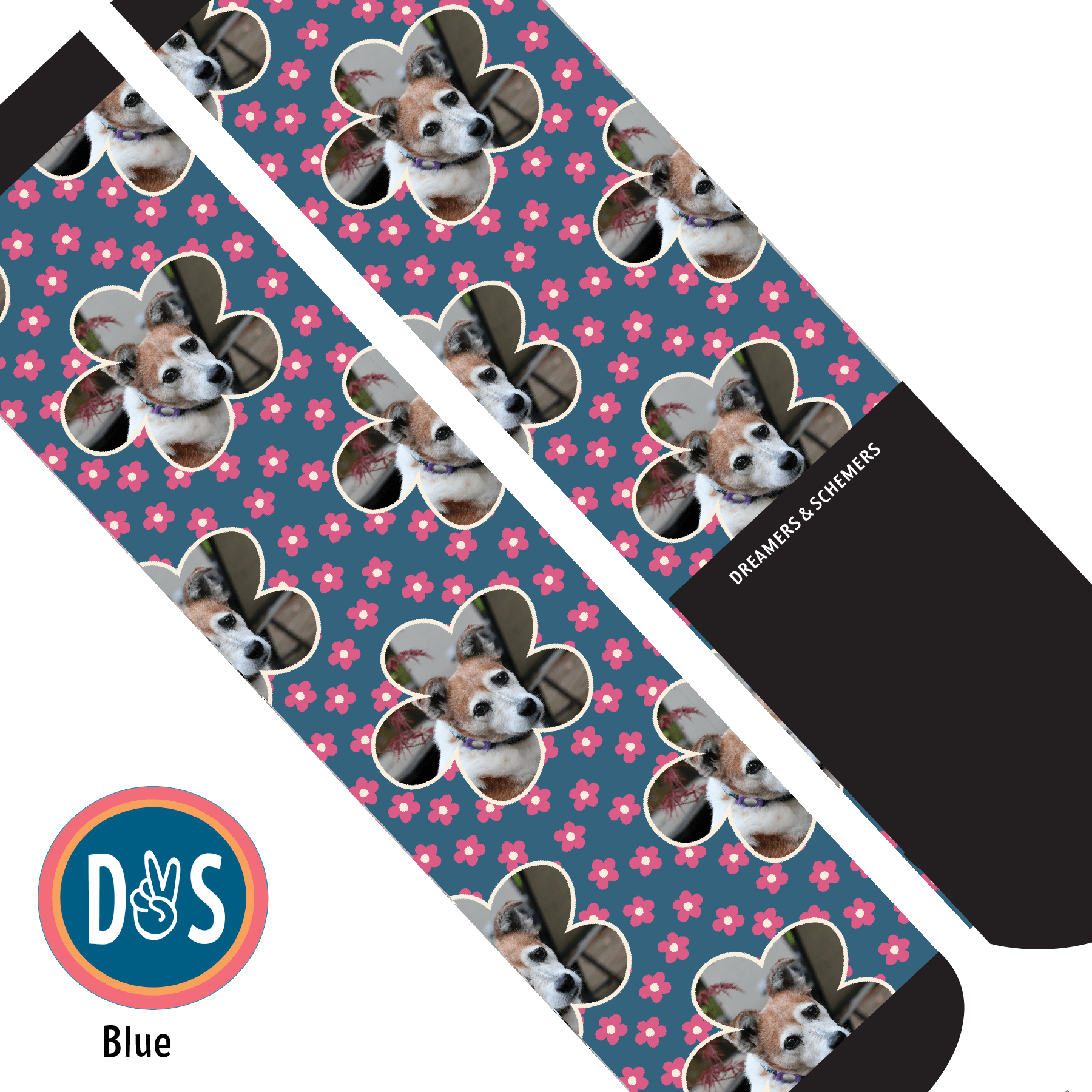 Custom AL Custom Socks Adult / Blue Custom Flower with Pinky Petals Socks 1 Photo equestrian boot socks boot socks thin socks riding socks pattern socks tall socks funny socks knee high socks horse socks horse show socks