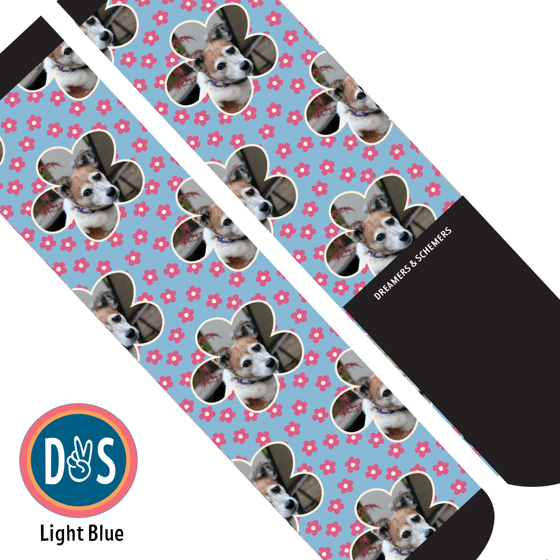 Custom AL Custom Socks Adult / Light Blue Custom Flower with Pinky Petals Socks 1 Photo equestrian boot socks boot socks thin socks riding socks pattern socks tall socks funny socks knee high socks horse socks horse show socks