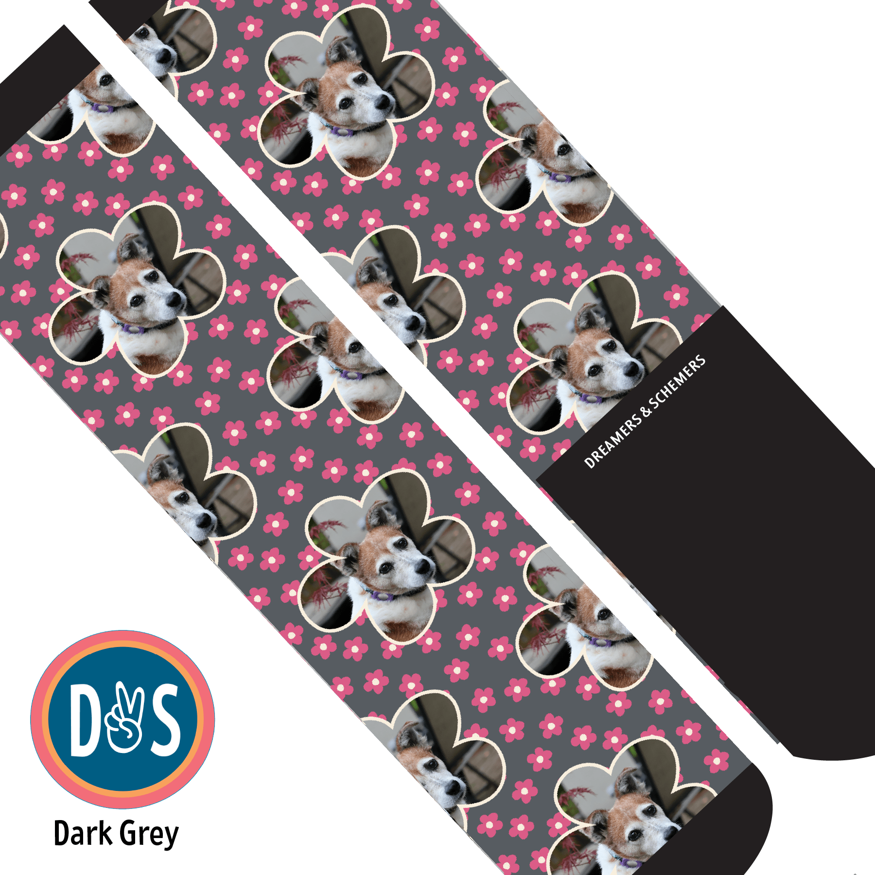 Custom AL Custom Socks Adult / Dark Grey Custom Flower with Pinky Petals Socks 1 Photo equestrian boot socks boot socks thin socks riding socks pattern socks tall socks funny socks knee high socks horse socks horse show socks