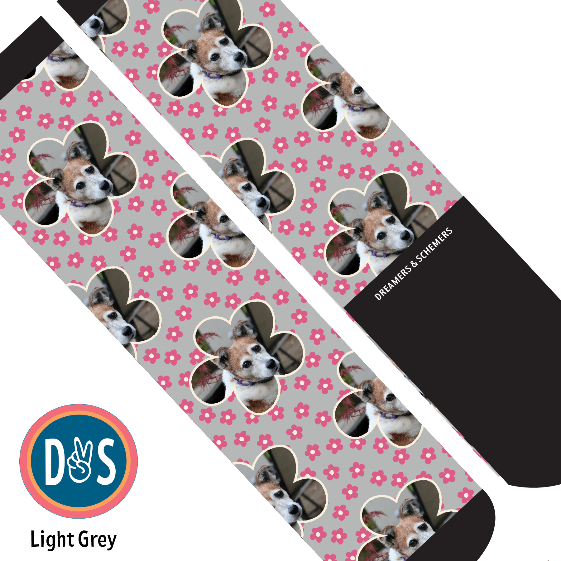 Custom AL Custom Socks Adult / Light Grey Custom Flower with Pinky Petals Socks 1 Photo equestrian boot socks boot socks thin socks riding socks pattern socks tall socks funny socks knee high socks horse socks horse show socks