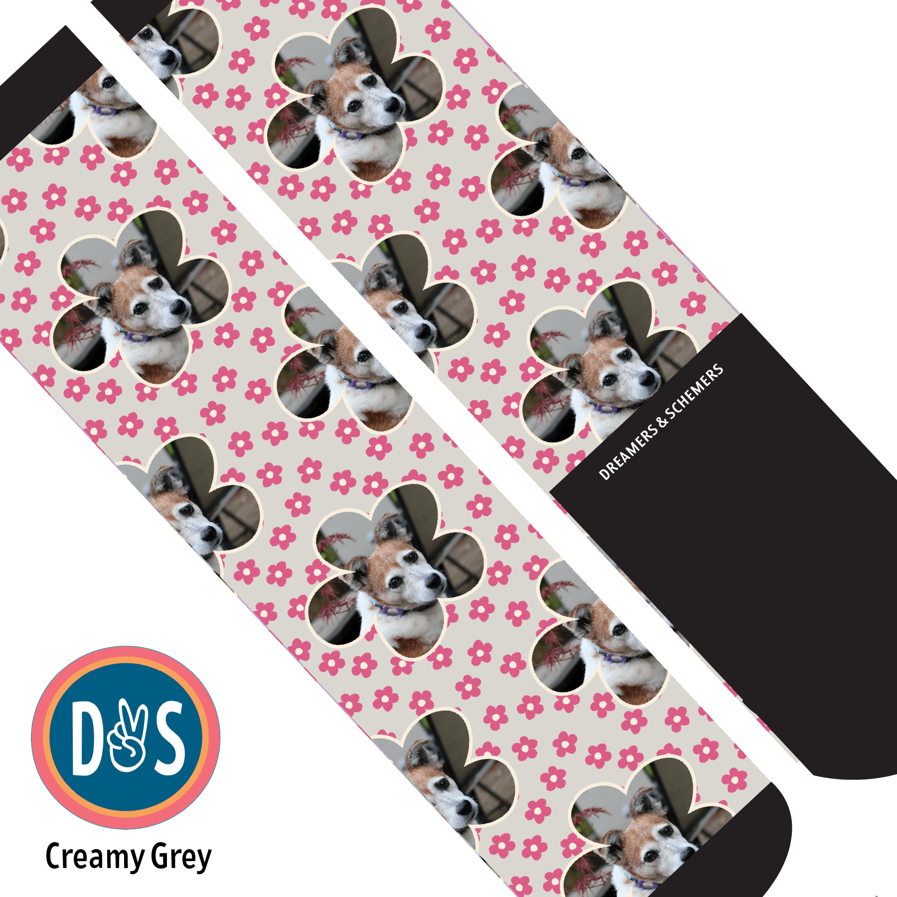 Custom AL Custom Socks Adult / Creamy Grey Custom Flower with Pinky Petals Socks 1 Photo equestrian boot socks boot socks thin socks riding socks pattern socks tall socks funny socks knee high socks horse socks horse show socks