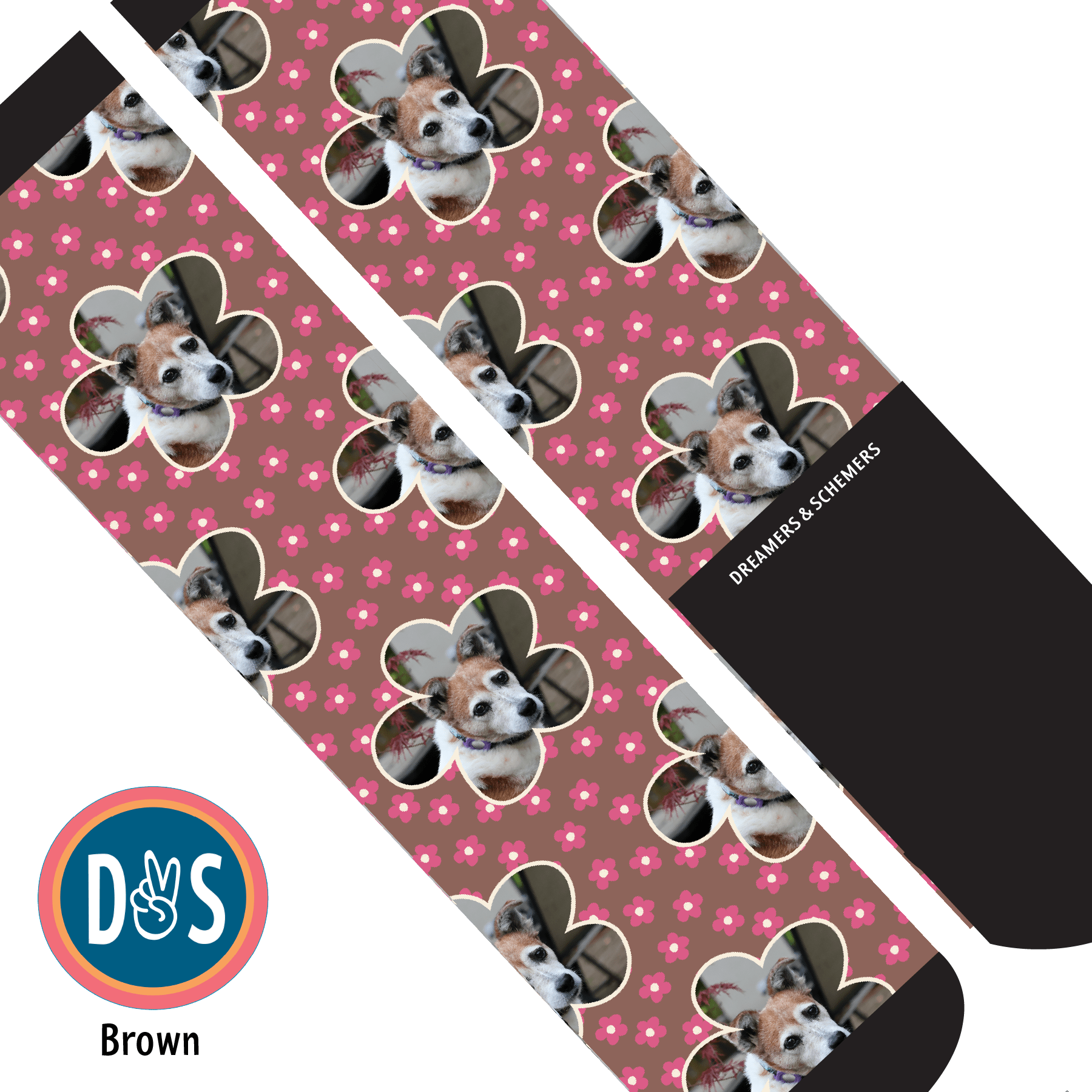 Custom AL Custom Socks Adult / Brown Custom Flower with Pinky Petals Socks 1 Photo equestrian boot socks boot socks thin socks riding socks pattern socks tall socks funny socks knee high socks horse socks horse show socks