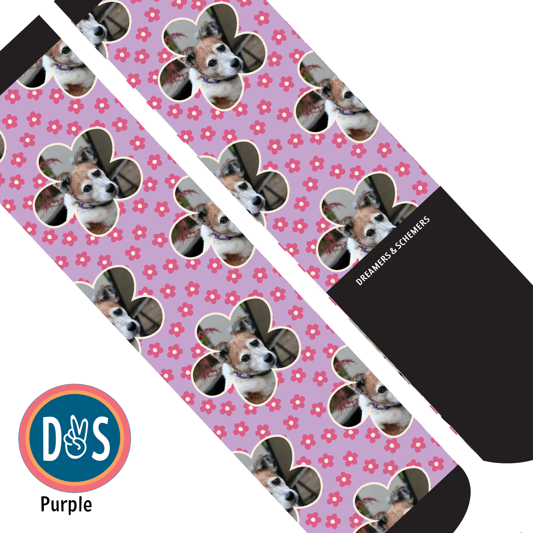 Custom AL Custom Socks Adult / Purple Custom Flower with Pinky Petals Socks 1 Photo equestrian boot socks boot socks thin socks riding socks pattern socks tall socks funny socks knee high socks horse socks horse show socks