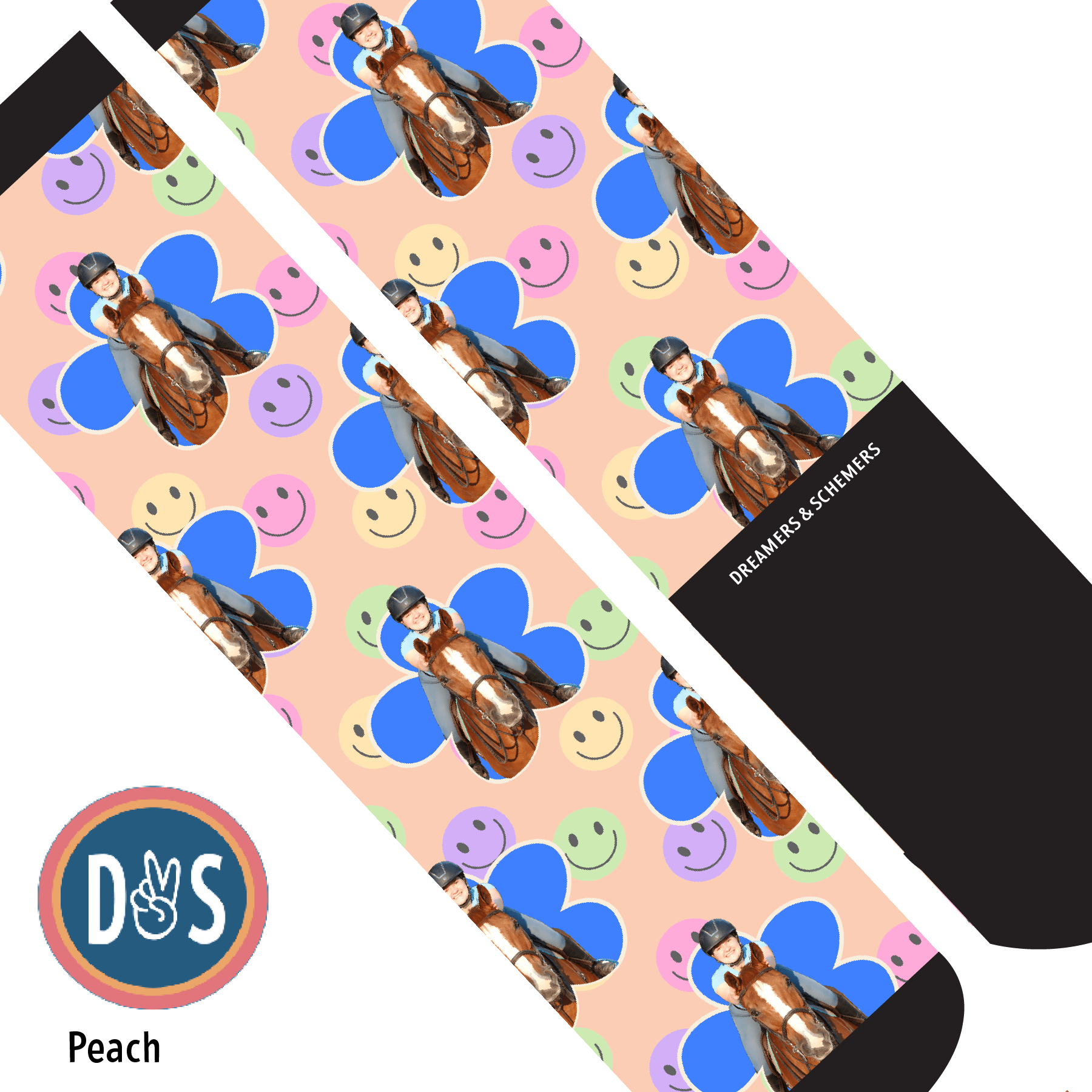 Custom AL Custom Socks Adult / Peach Custom Flower with Smiley Vibes Socks 1 Photo equestrian boot socks boot socks thin socks riding socks pattern socks tall socks funny socks knee high socks horse socks horse show socks