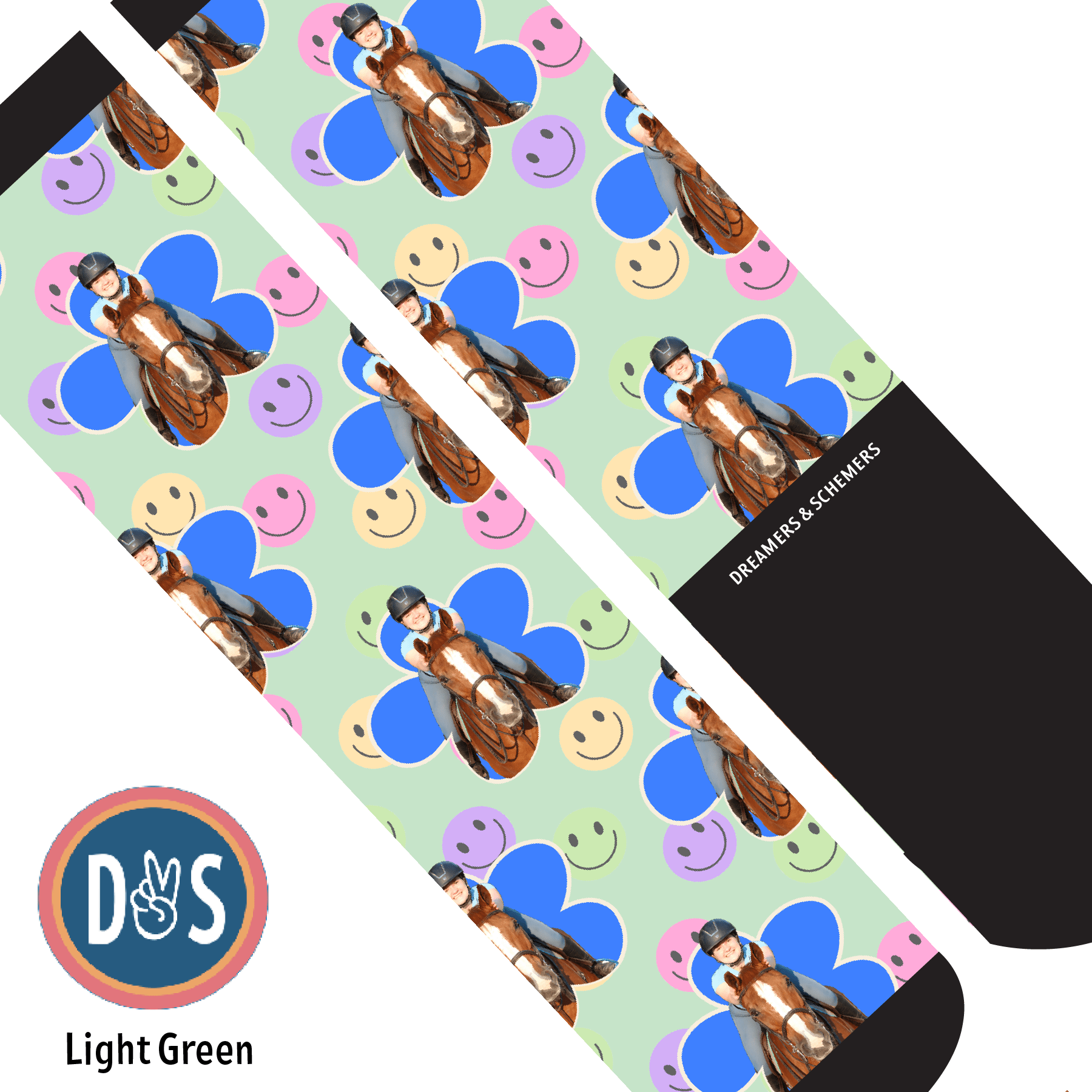 Custom AL Custom Socks Adult / Light Green Custom Flower with Smiley Vibes Socks 1 Photo equestrian boot socks boot socks thin socks riding socks pattern socks tall socks funny socks knee high socks horse socks horse show socks