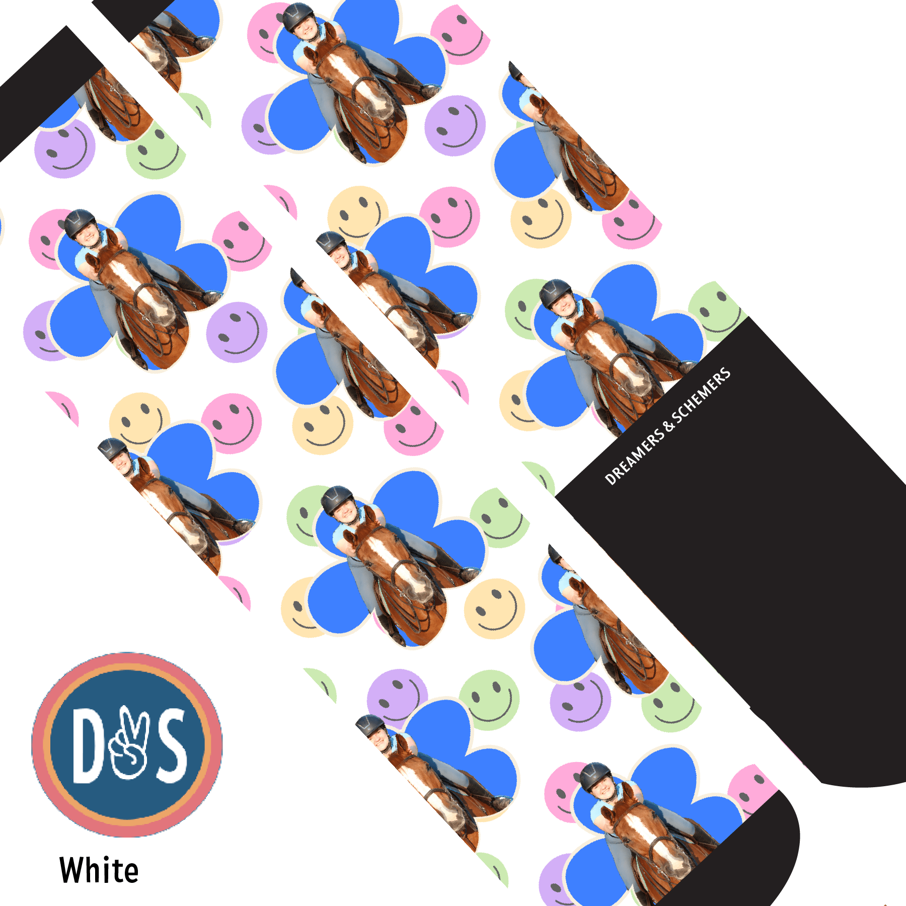 Custom AL Custom Socks Adult / White Custom Flower with Smiley Vibes Socks 1 Photo equestrian boot socks boot socks thin socks riding socks pattern socks tall socks funny socks knee high socks horse socks horse show socks