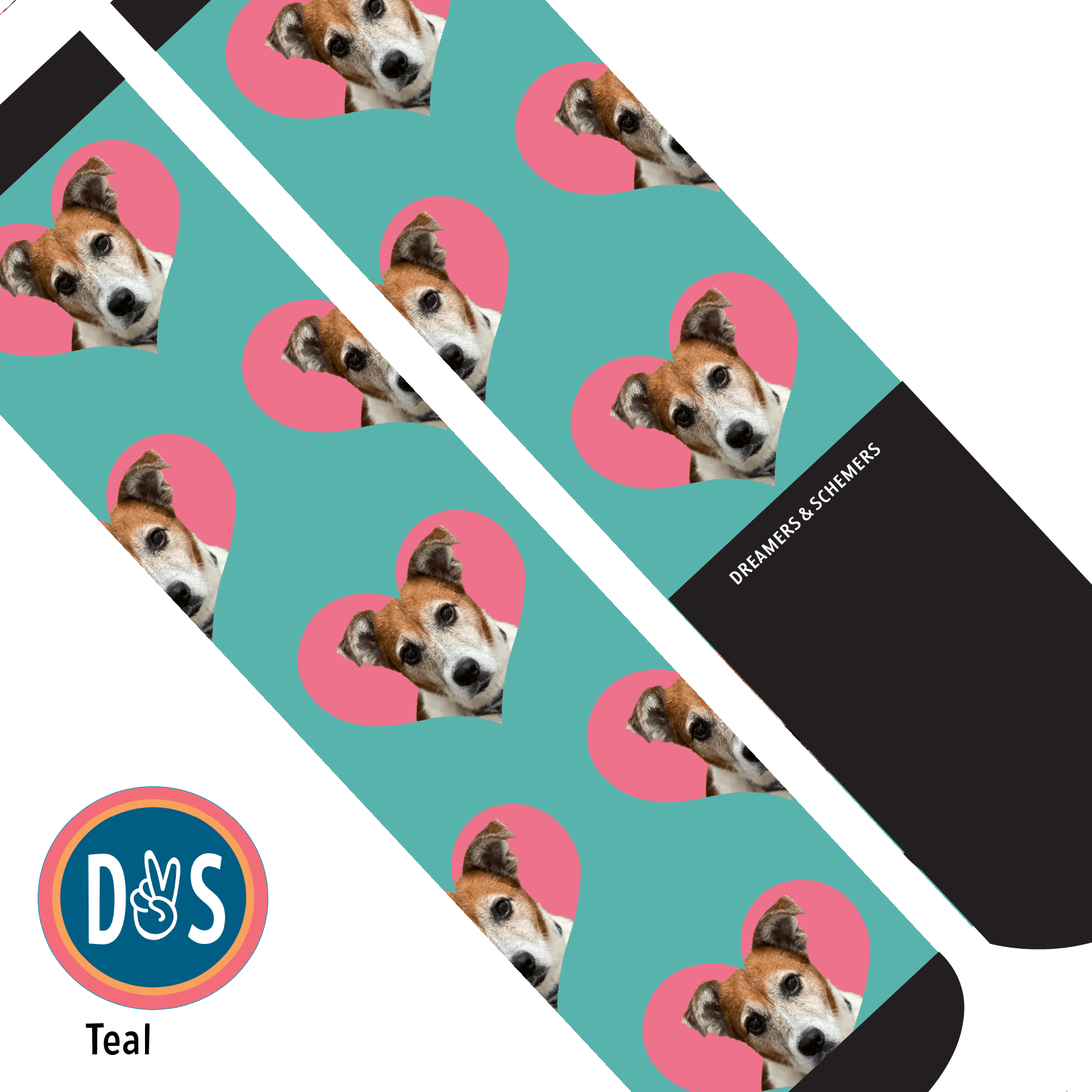 Hearts custom photo equestrian boot socks, additional view