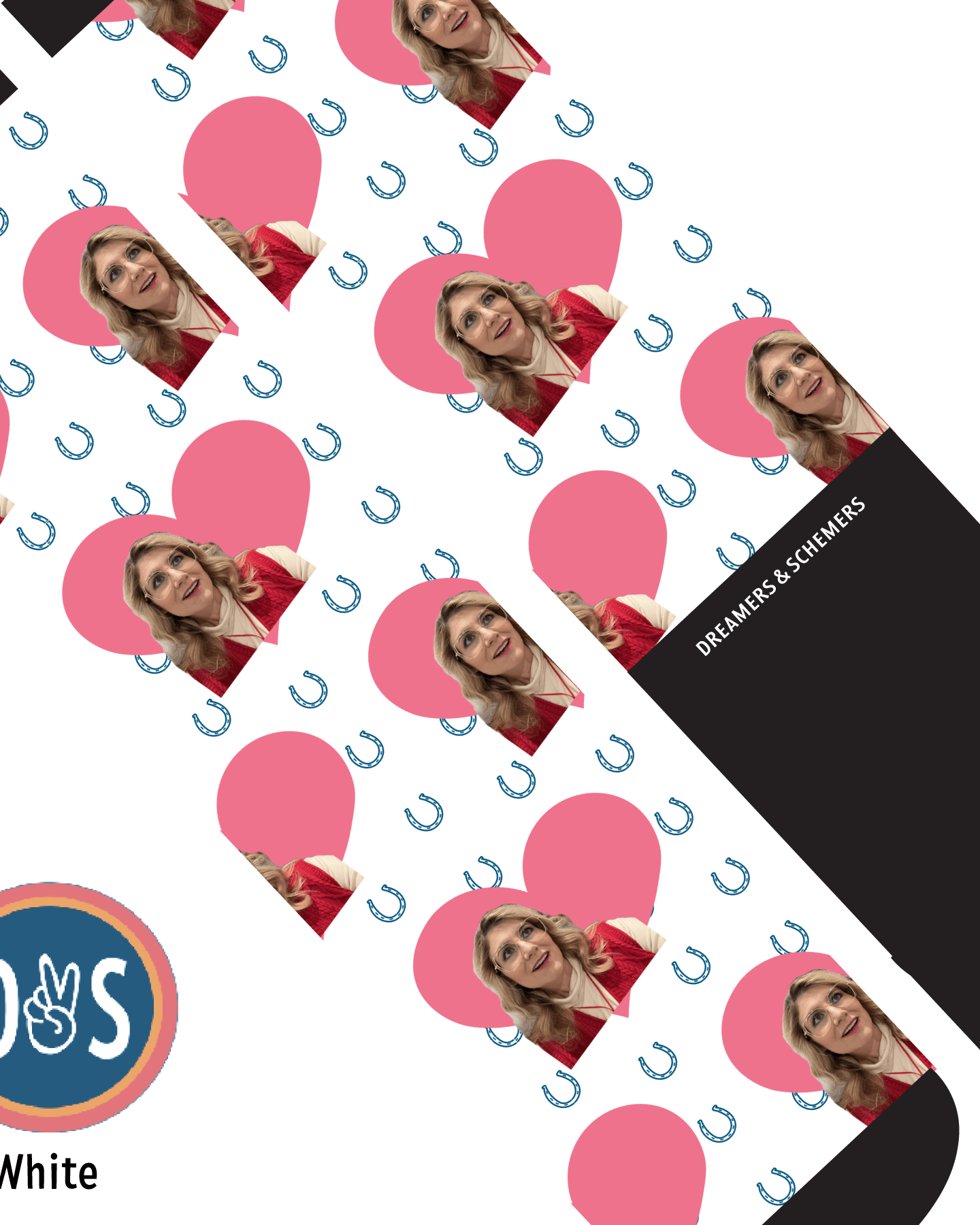 Custom AL Custom Socks Adult / White Custom Heart with Blue Horseshoes Socks 1 Photo equestrian boot socks boot socks thin socks riding socks pattern socks tall socks funny socks knee high socks horse socks horse show socks