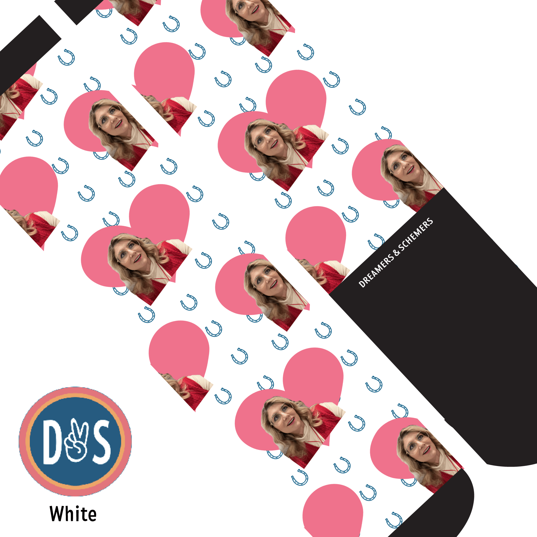 Custom AL Custom Socks Adult / White Custom Heart with Blue Horseshoes Socks 1 Photo equestrian boot socks boot socks thin socks riding socks pattern socks tall socks funny socks knee high socks horse socks horse show socks