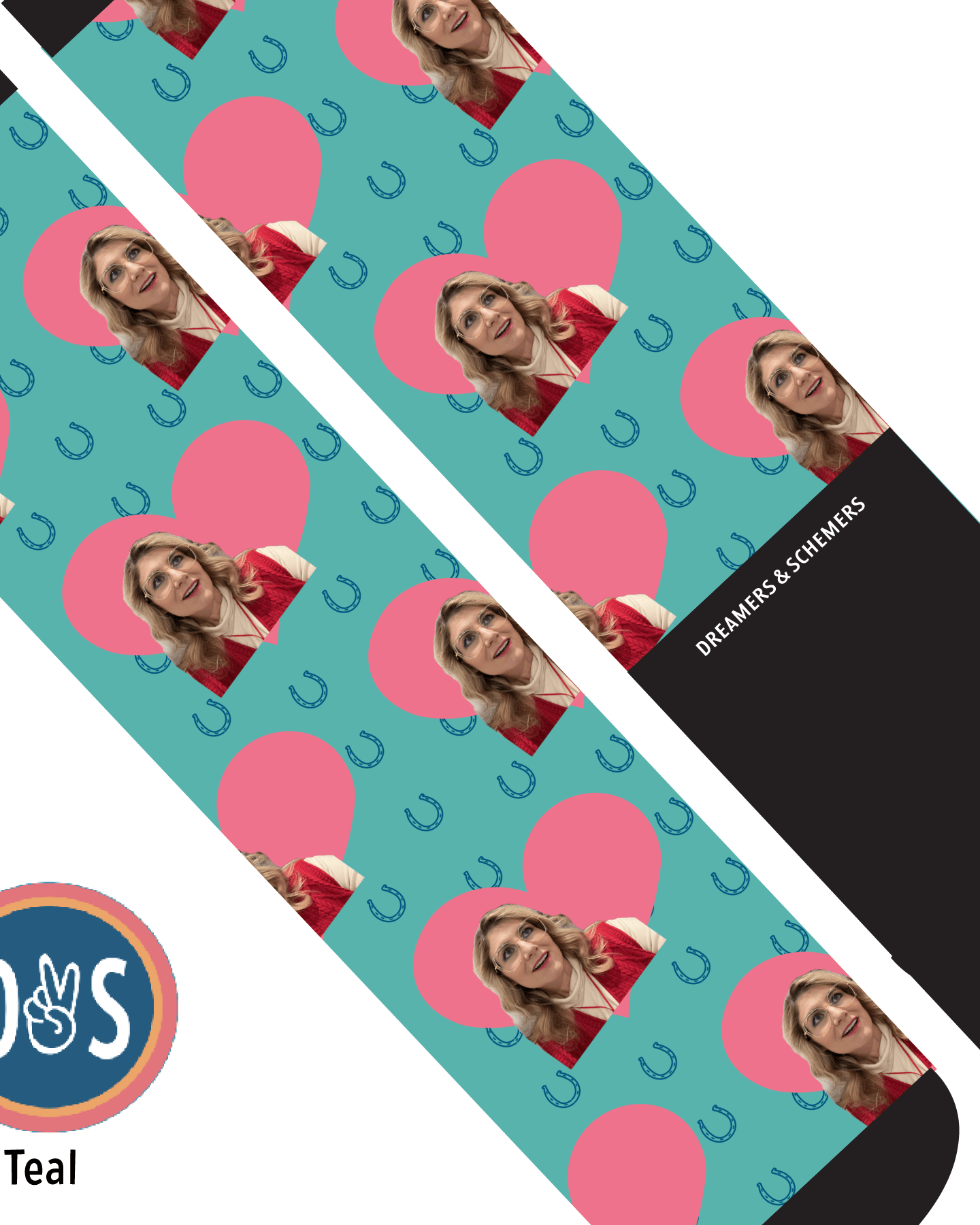 Custom AL Custom Socks Adult / Teal Custom Heart with Blue Horseshoes Socks 1 Photo equestrian boot socks boot socks thin socks riding socks pattern socks tall socks funny socks knee high socks horse socks horse show socks